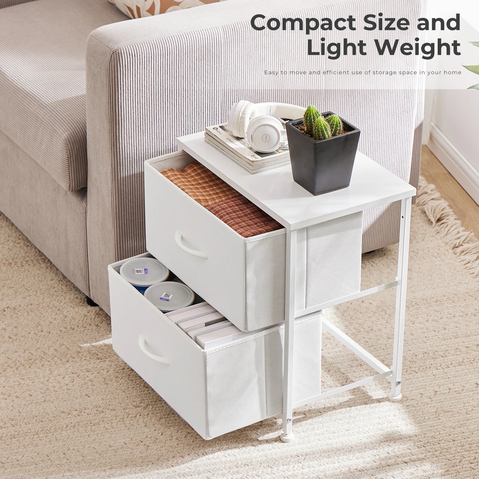 Multifunctionele Ladekast met Stoffen Lades – 2‑Stuks Woonkamer & Slaapkamer Opbergmeubel