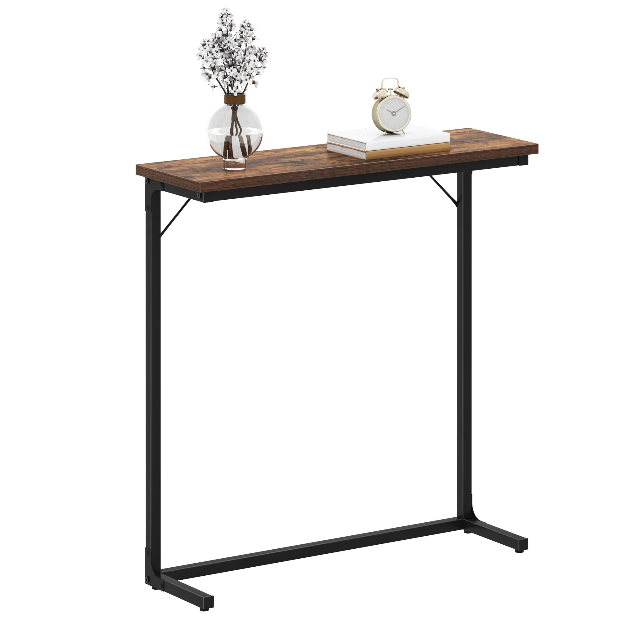 Smalle Industriële Sidetable / Console Tafel – Haltafel, Sofa Tafel voor Woonkamer en Gang – Zwart & Rustiek Bruin