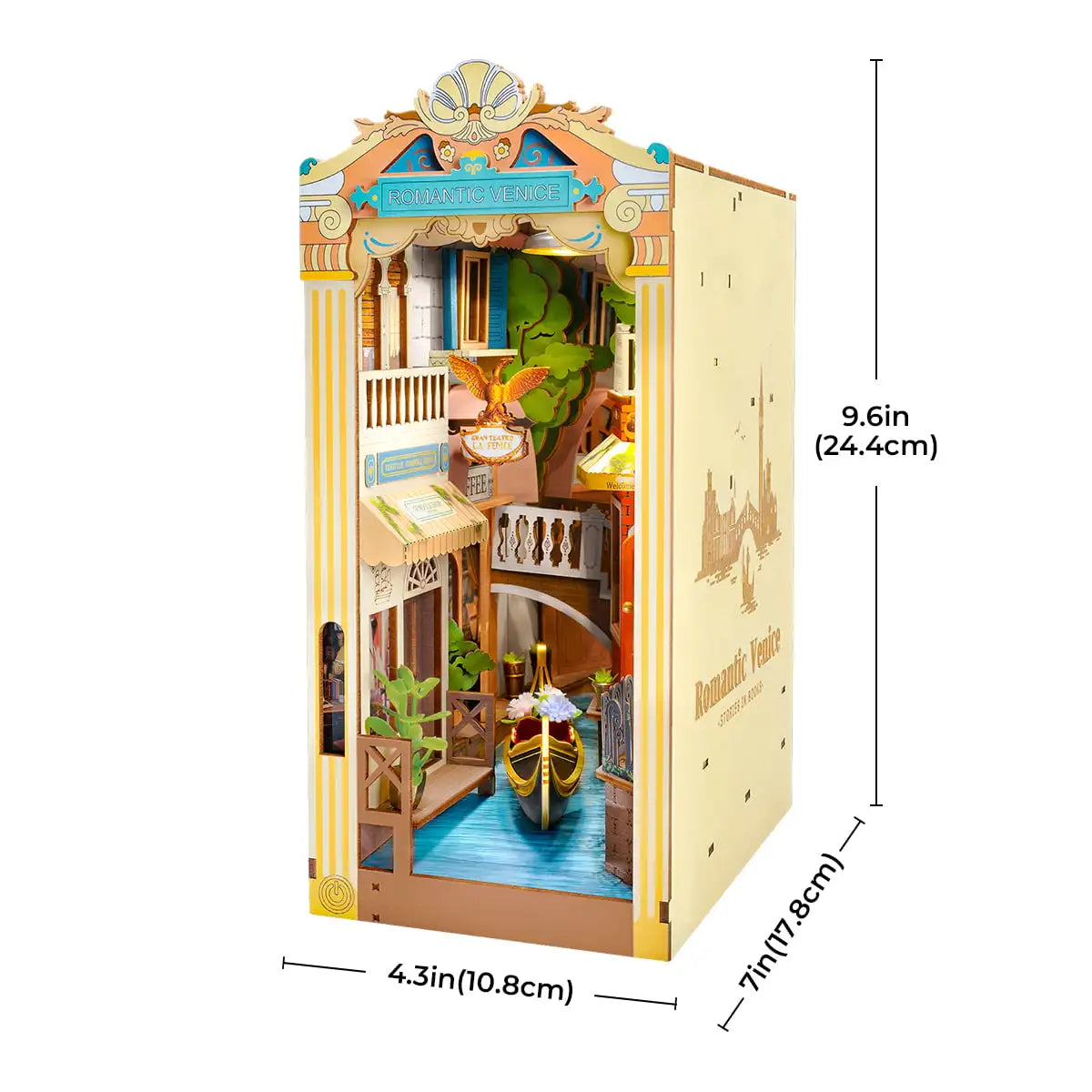 3D Houten Boekhoekje Romantisch Venetië – DIY Book Nook Bouwpakket met LED Verlichting – Decoratieve Boeksteun voor Boekenplank en Interieur