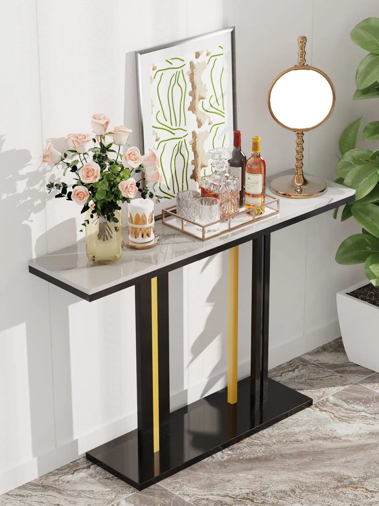 Moderne Console Tafel met Sintered Stone Blad – Smalle Haltafel / Wandtafel Luxe Design 118 cm