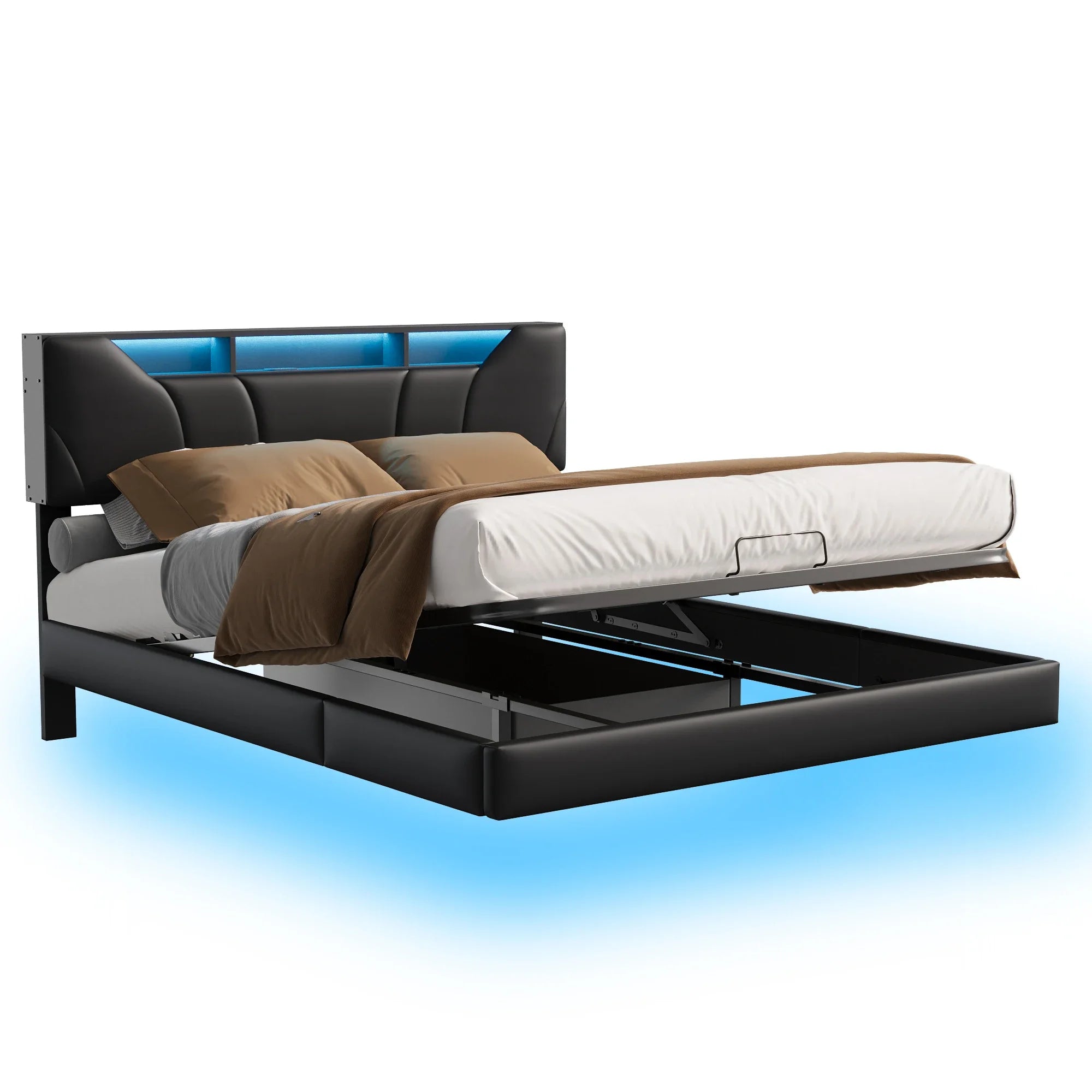Tweepersoonsbed 140x200 met LED‑verlichting, USB‑poorten en royale opbergruimte