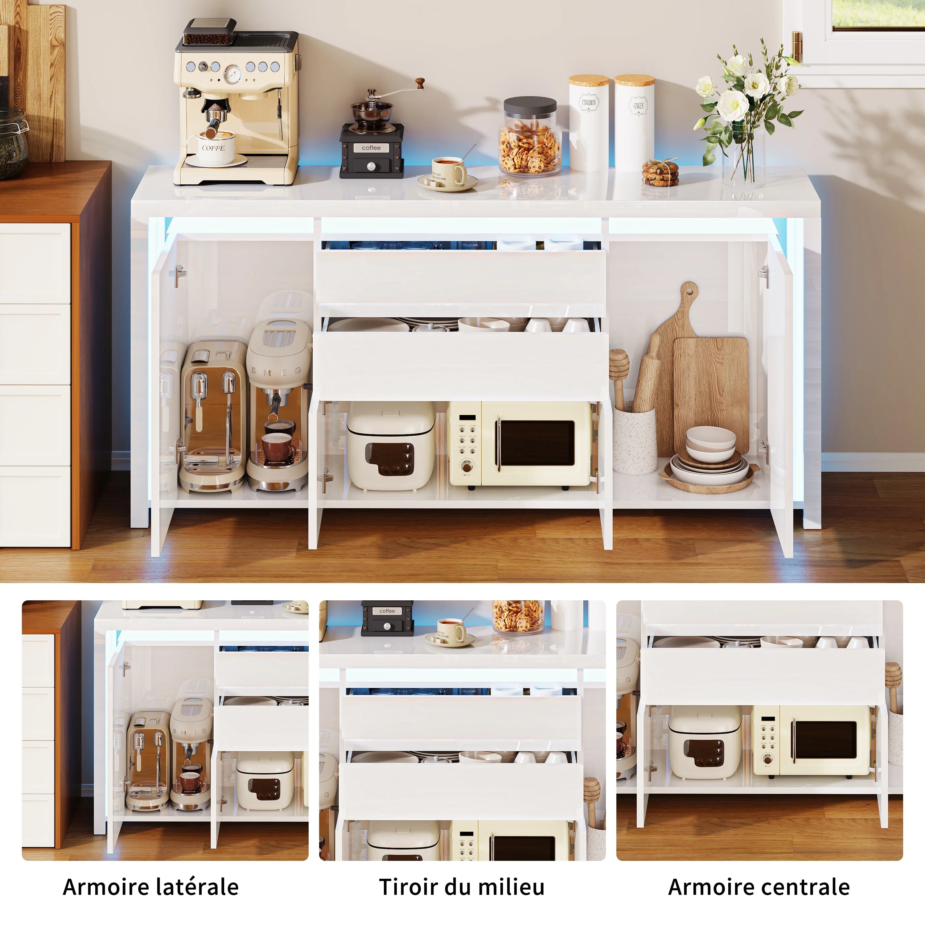 Hoogglans Buffetkast met LED Verlichting – Modern Dressoir met Opbergruimte