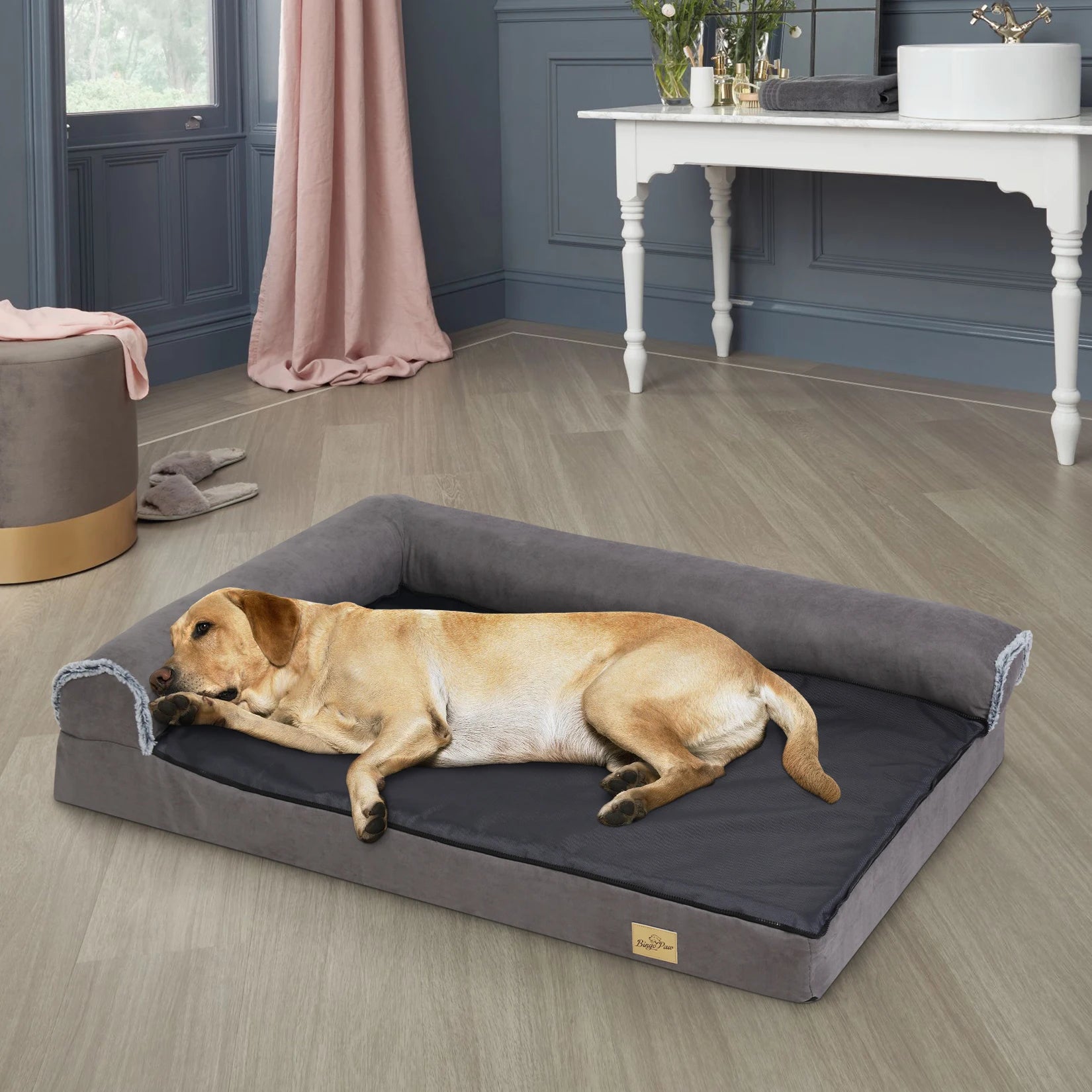 Orthopedisch Hondenbed XXL met Traagschuim – L-Vormig Hondenkussen voor Grote Honden met Wasbare Hoes, Waterdicht & Antislip