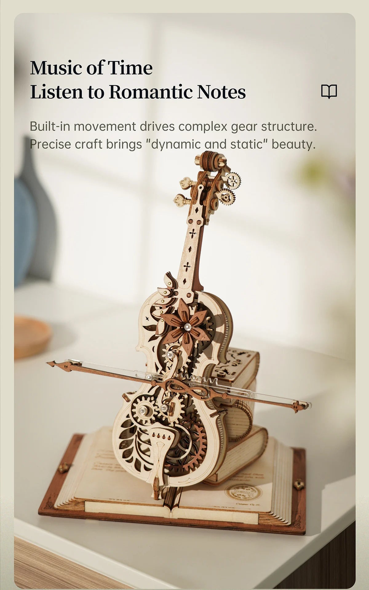 3D Houten Puzzel Cello Muziekdoos – Mechanisch Bouwpakket Creatief Speelgoed voor Kinderen en Volwassenen