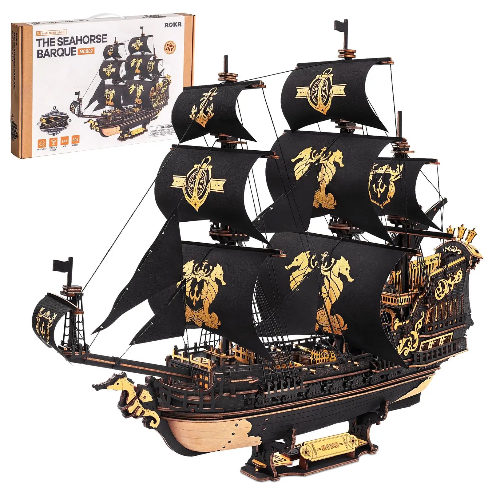 3D Houten Scheepsmodel Bouwpakket – Zeepaard Bark 603 Stuks – Historisch Driemastig Schip Model voor Volwassenen en Tieners