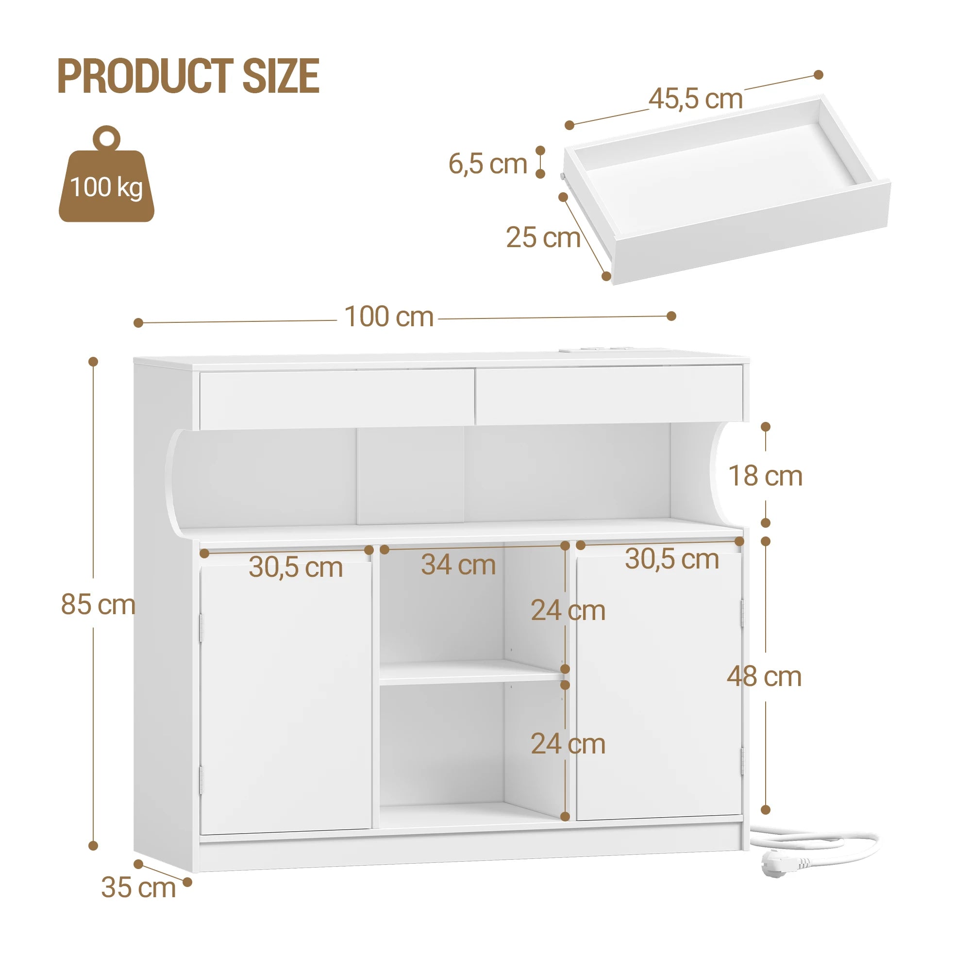 Moderne keuken en opbergkast met LED‑licht & geïntegreerde stopcontacten – multifunctionele buffetkast