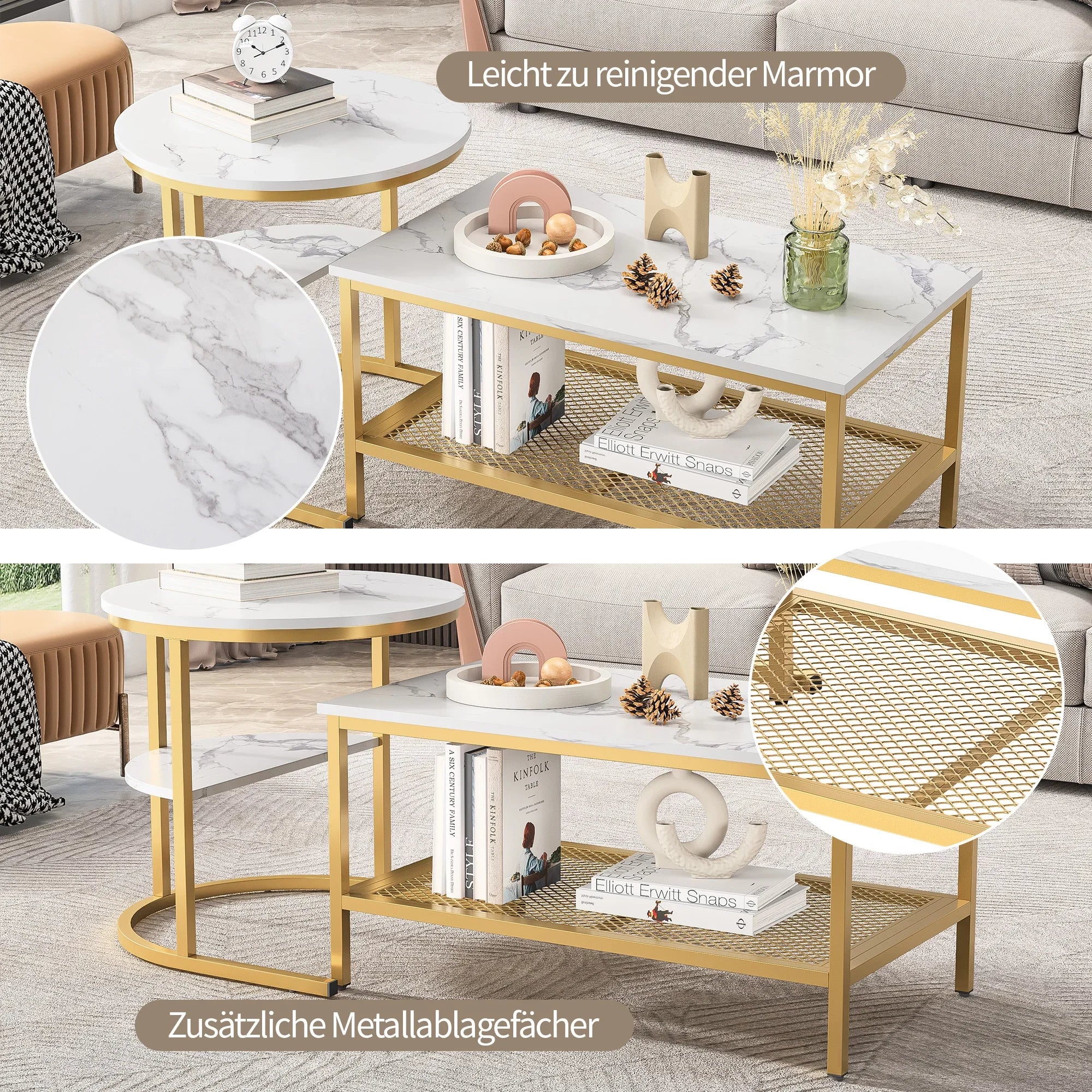Moderne set van 2 salontafels met marmerlook – stijlvol en functioneel