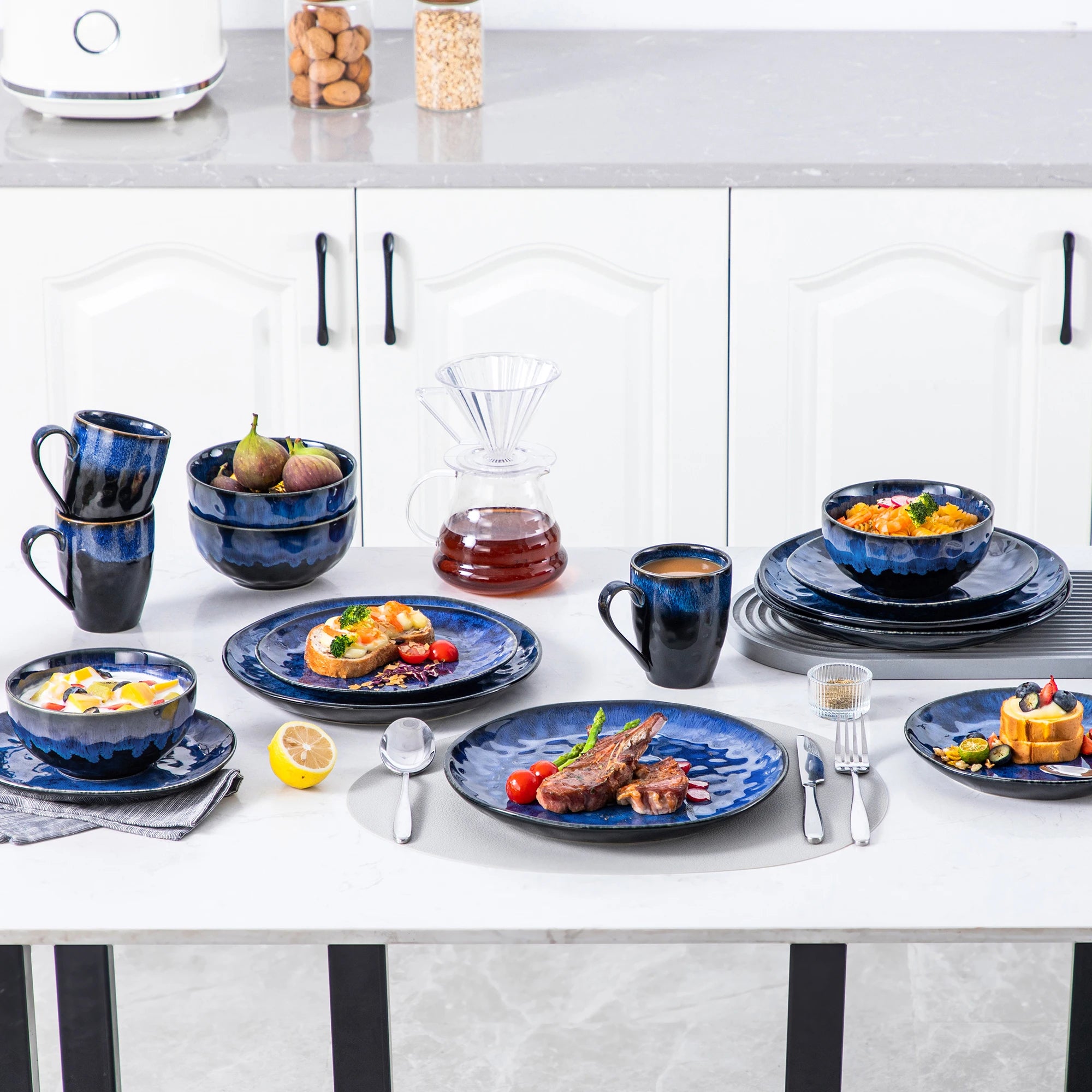 Keramiek Serviesset – Luxe Porselein Servies 16/32/48-delig – Magnetron & Vaatwasser Bestendig – Modern Servies voor 4, 8 of 12 Personen