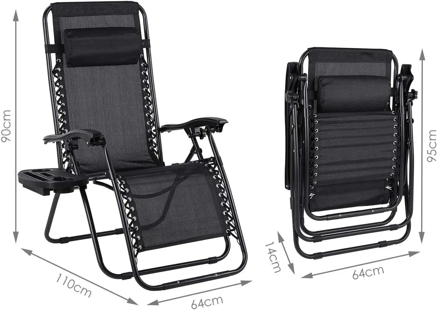 Inklapbare Zero Gravity Ligstoel met Bekerhouder en Dienblad – Verstelbare Campingstoel voor Tuin, Strand en Balkon (Tot 140 kg)