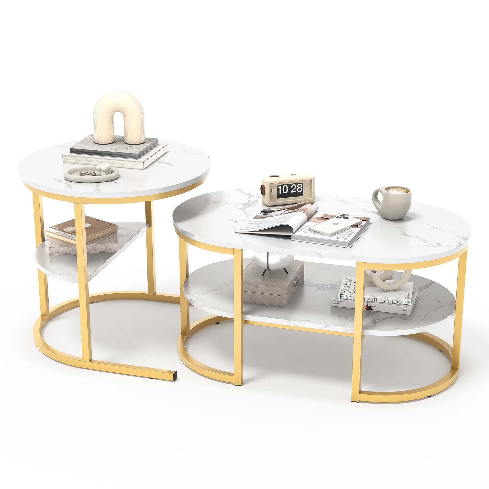 Moderne set van 2 salontafels met marmerlook – stijlvol en functioneel