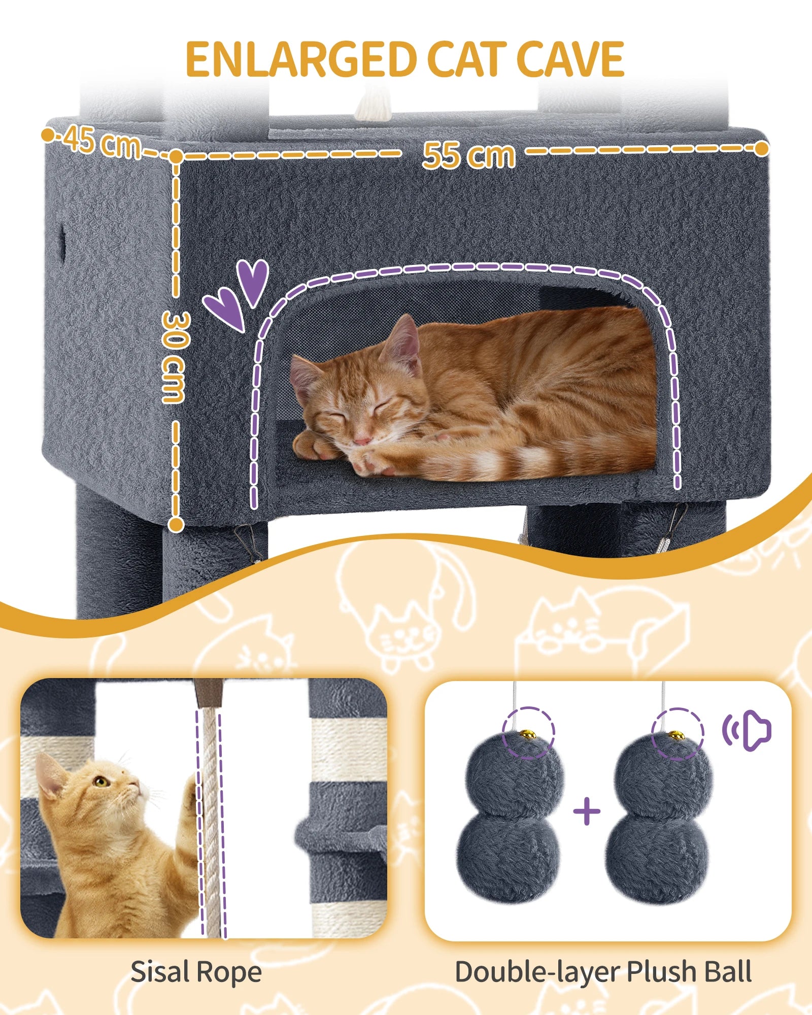XL Kattenboom 176 cm – Krabpaal met 3 Plateaus, 2 Huisjes & Hangmat – Stevige Kattenkrabpaal voor Meerdere Katten