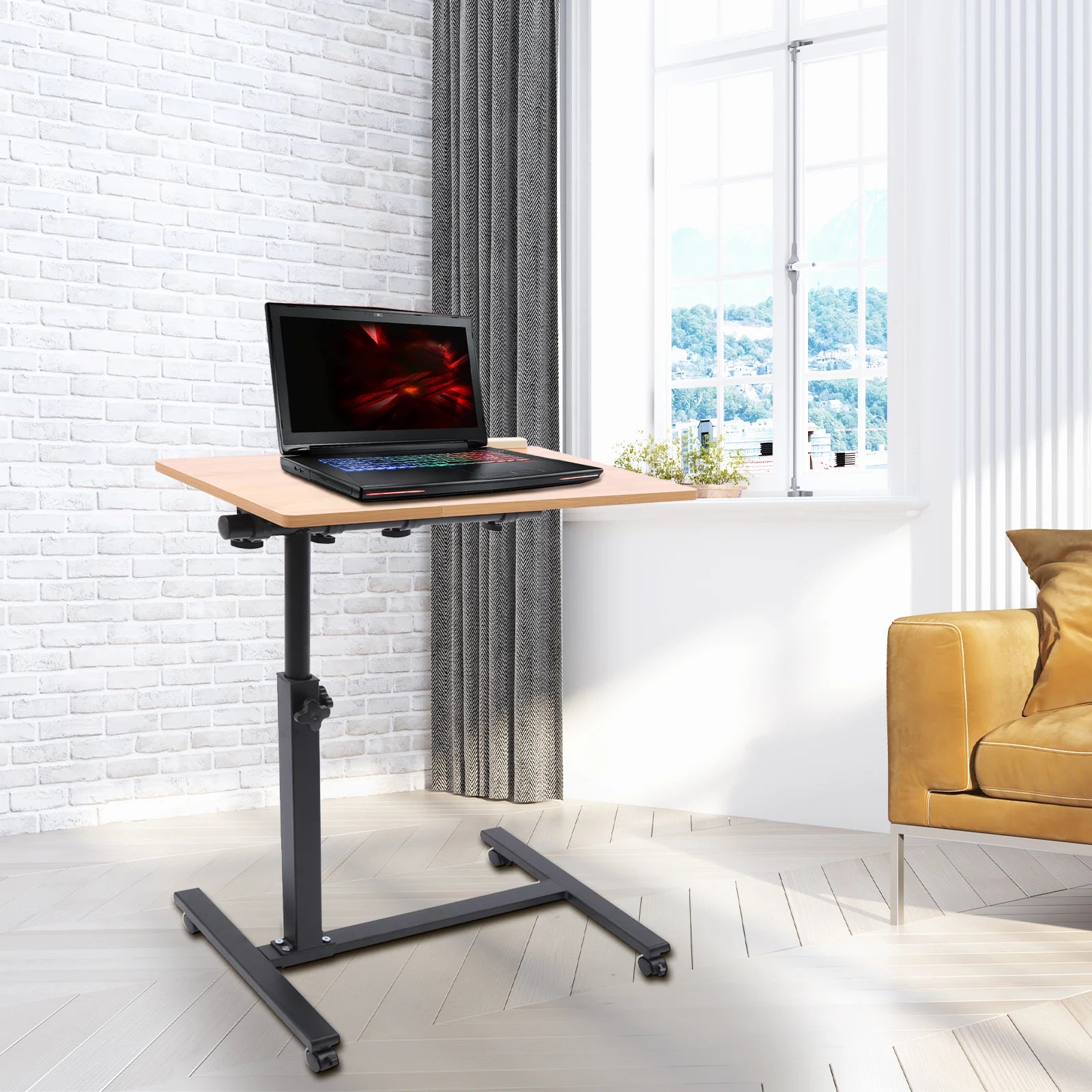 Verstelbaar Laptopbureau 360° Draaibaar – Mobiele Laptoptafel met Wielen – Ergonomisch Bureau in Hoogte Verstelbaar voor Thuiswerken en Studeren