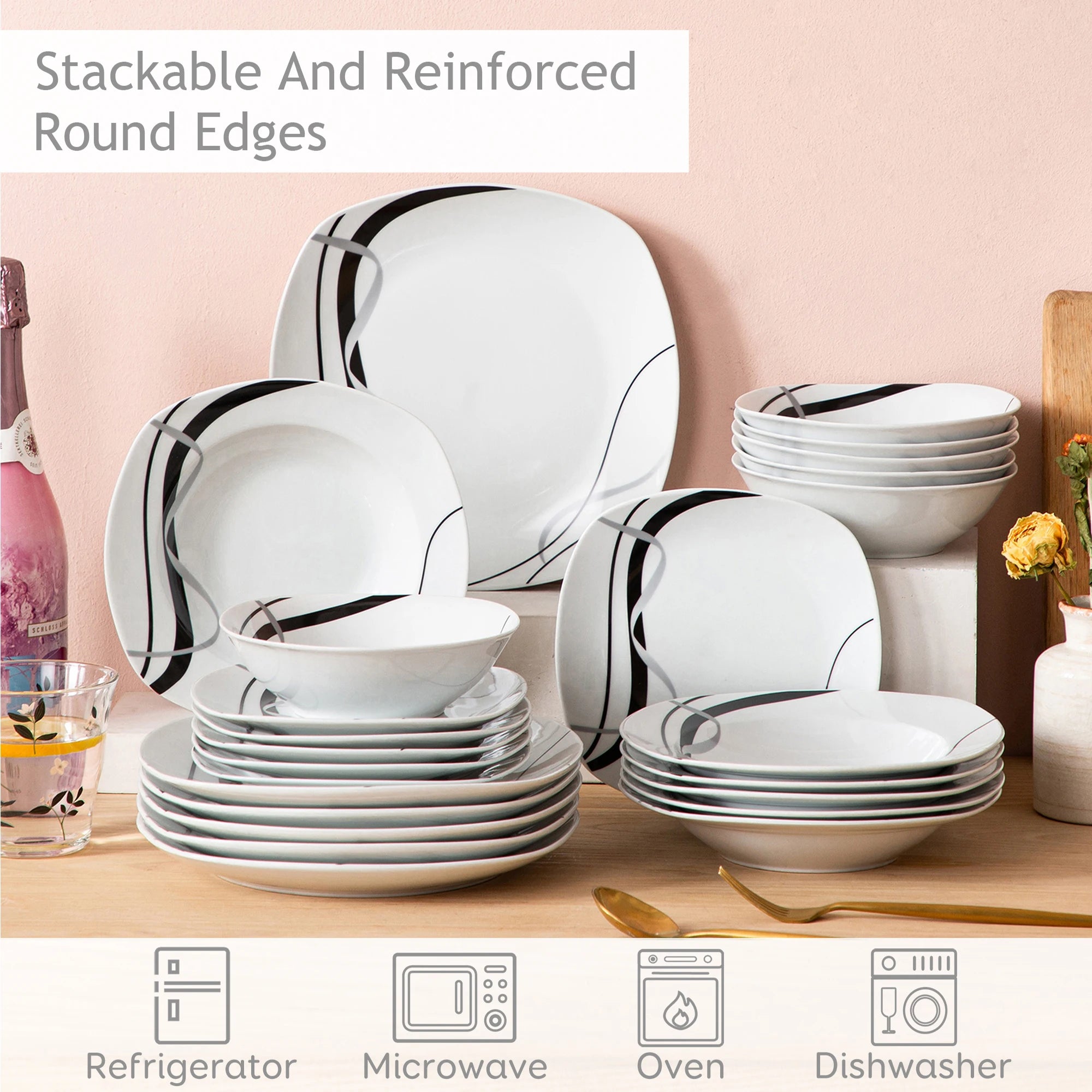 Porseleinen Serviesset 18/36-delig – Modern Keramisch Servies met Borden & Soepkommen – Vaatwasser- en Magnetronbestendig