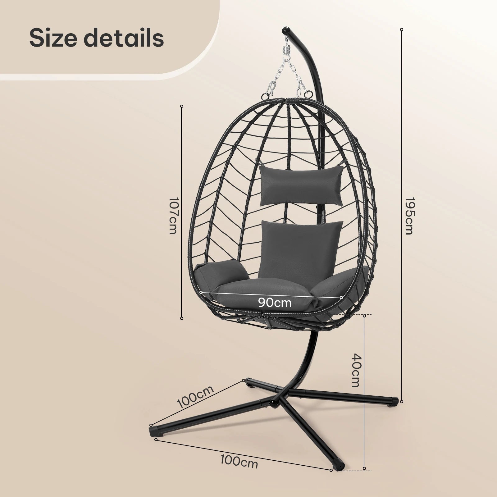 Egg Chair Hangstoel met Standaard – Schommelstoel voor Tuin, Balkon & Woonkamer – Inclusief Kussen en Hoofdsteun – Belastbaar tot 150 kg