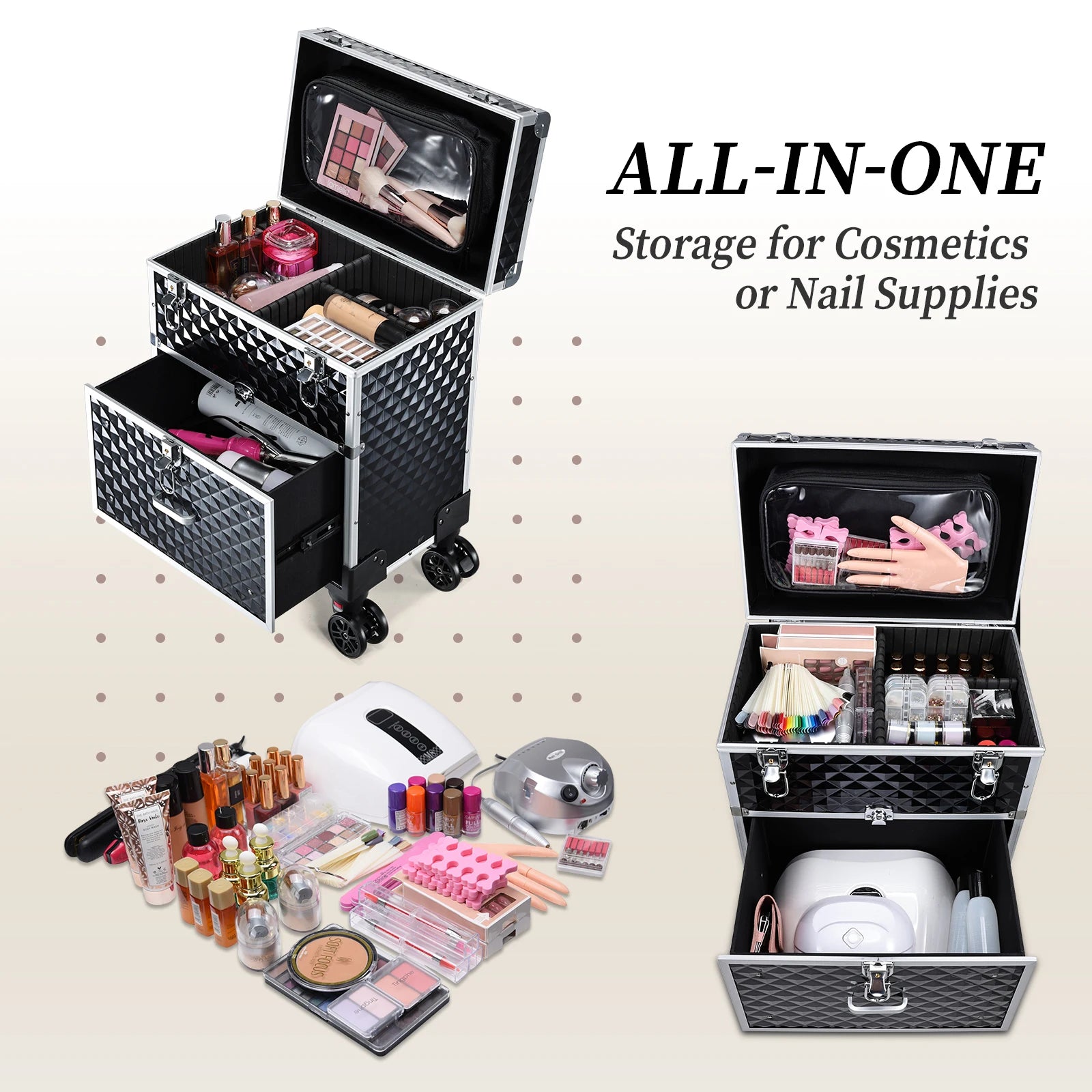Professionele Rollende Make-up Koffer met Lade – Cosmetica Organizer Trolley voor Make-up Artisten