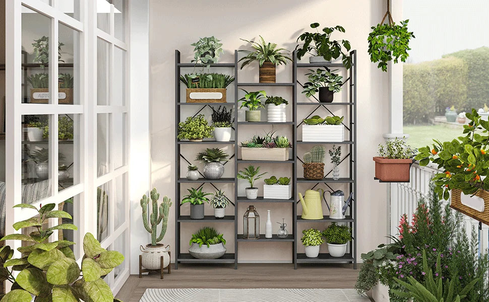 Industriële Boekenkast met 17 Planken – Grote Open Kast met Metalen Frame en Verstelbare Planken voor Woonkamer & Slaapkamer
