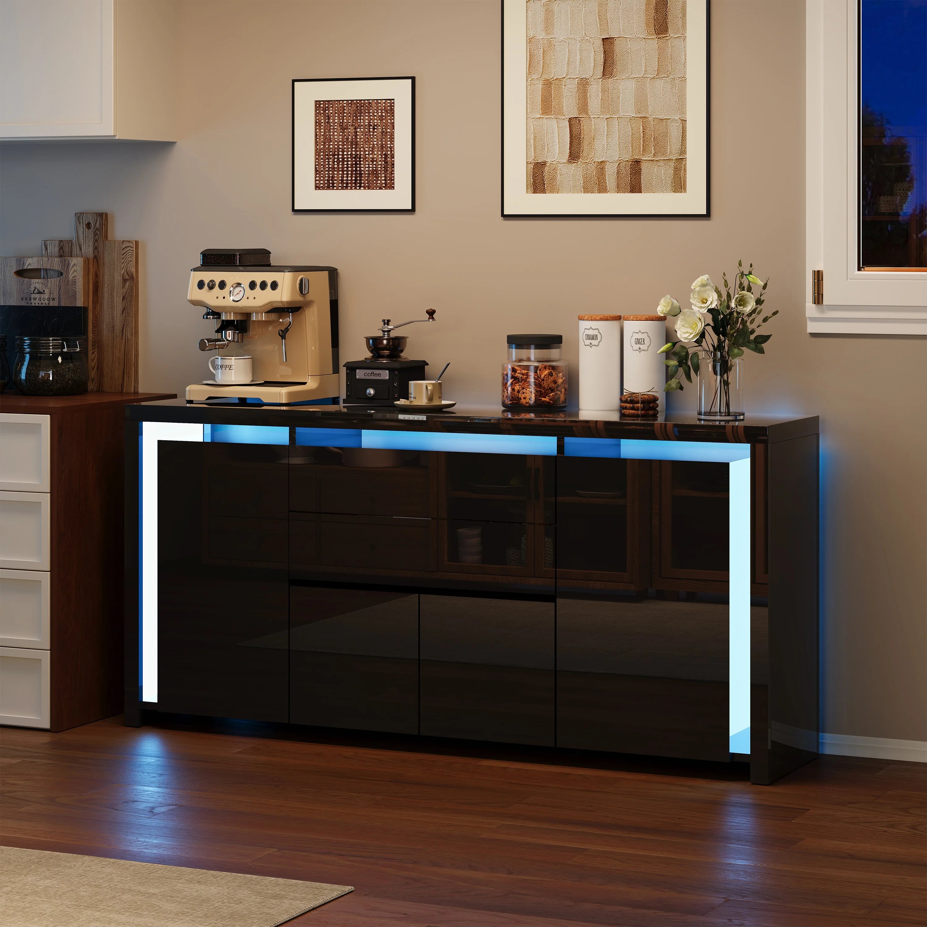 Hoogglans Buffetkast met LED Verlichting – Modern Dressoir met Opbergruimte