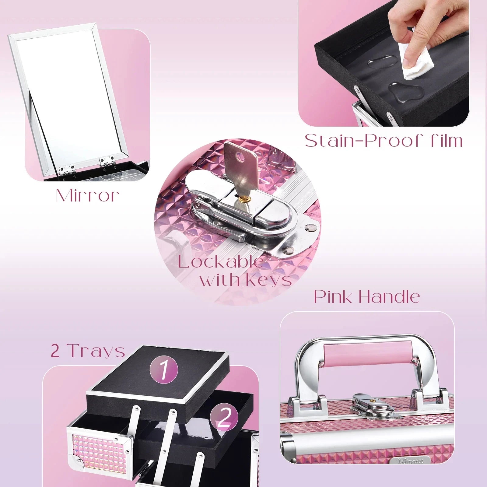 Draagbare Make-up Koffer met Lade, Spiegel en Slot – Make-up Organizer Reiskoffer voor Cosmetica
