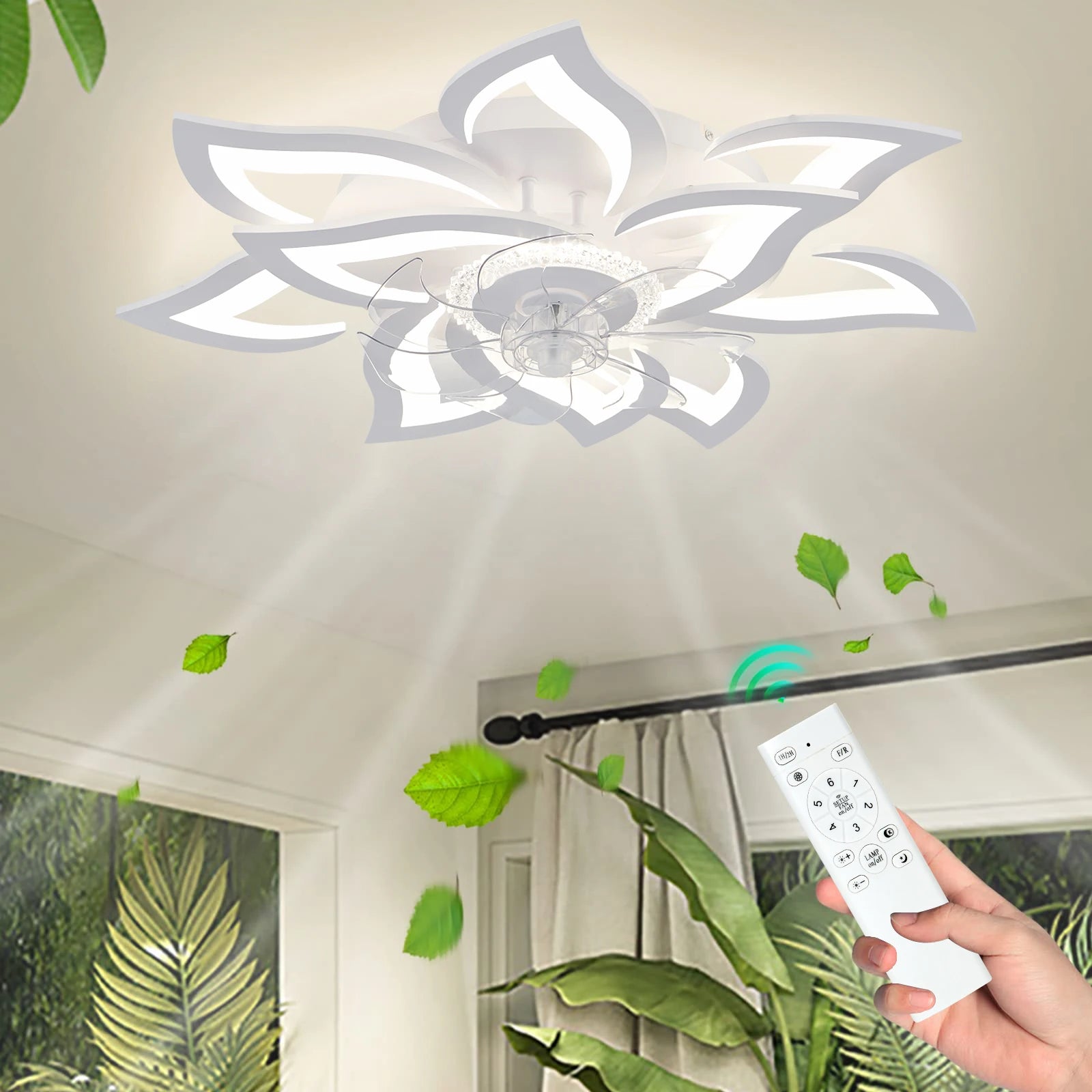 Moderne 2-in-1 Plafondventilator met LED Lamp – Dimbaar, 6 Snelheden, Stil Design (Wit/Zwart)