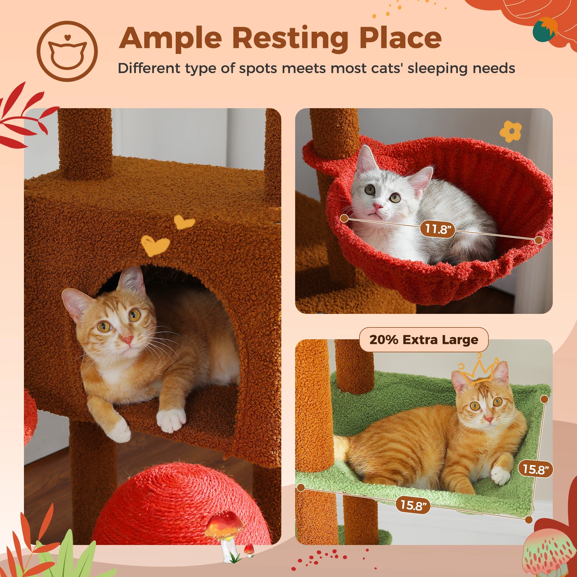 Verstelbare Houten Krabpaal tot Plafond met Hangmat en Kattenhuis – Grote Kattenboom met Sisal Krabpalen en 7 Niveaus – Luxe Katten Klimtoren voor Binnen