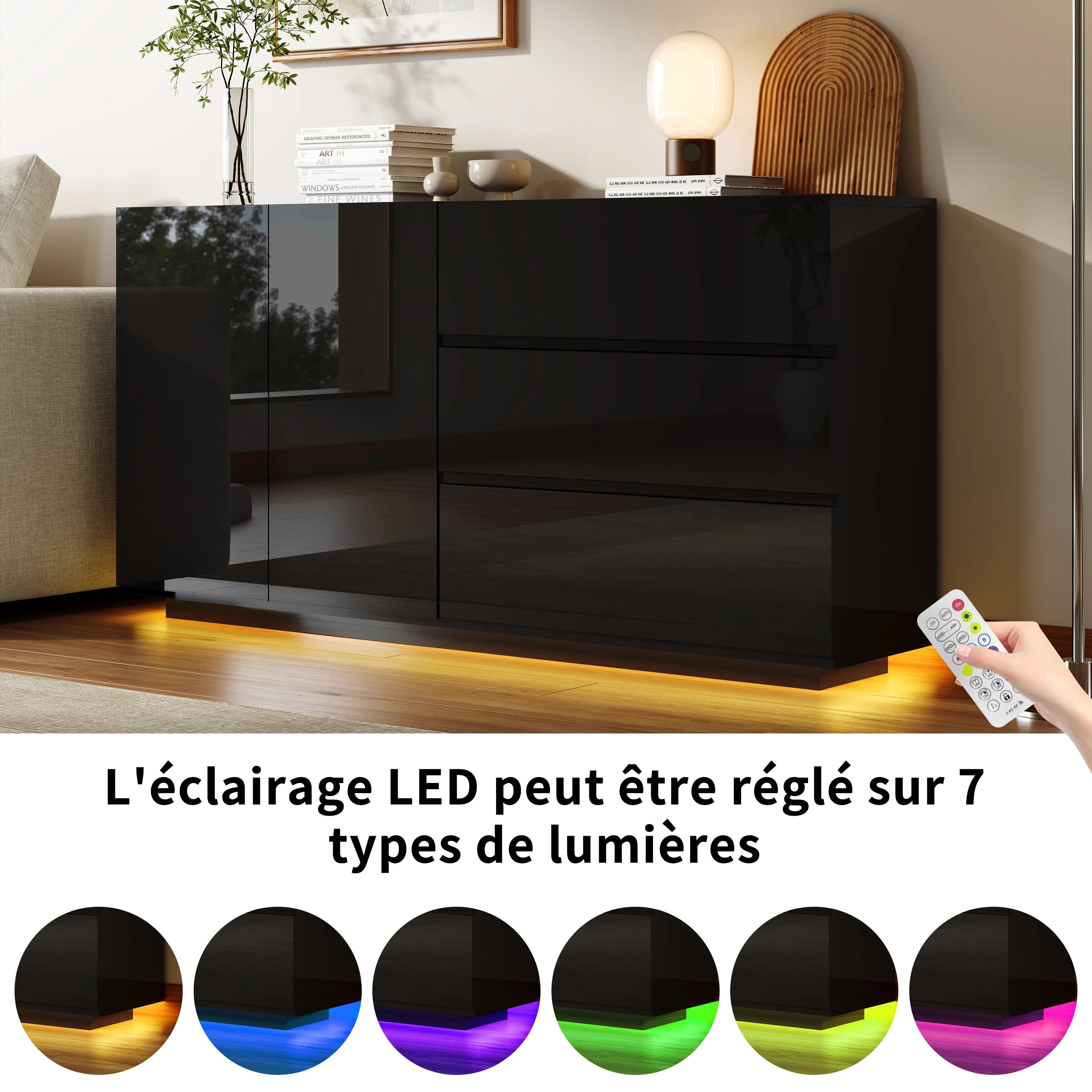 Hoogglans Buffetkast met LED Verlichting – Modern Dressoir met Opbergruimte