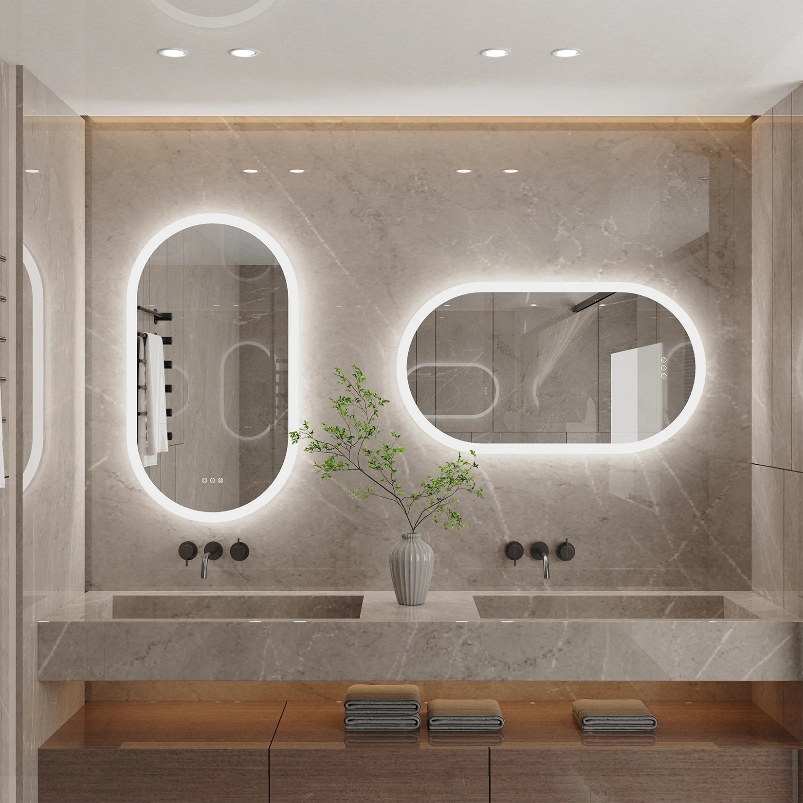 Ovale LED Badkamerspiegel met Verlichting en Anti-Condens – Frameloze Wandspiegel met Touchsensor en Dimbaar Licht