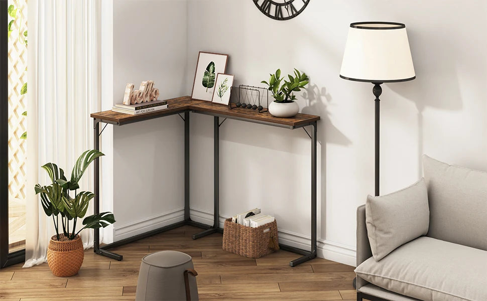 Smalle Industriële Sidetable / Console Tafel – Haltafel, Sofa Tafel voor Woonkamer en Gang – Zwart & Rustiek Bruin