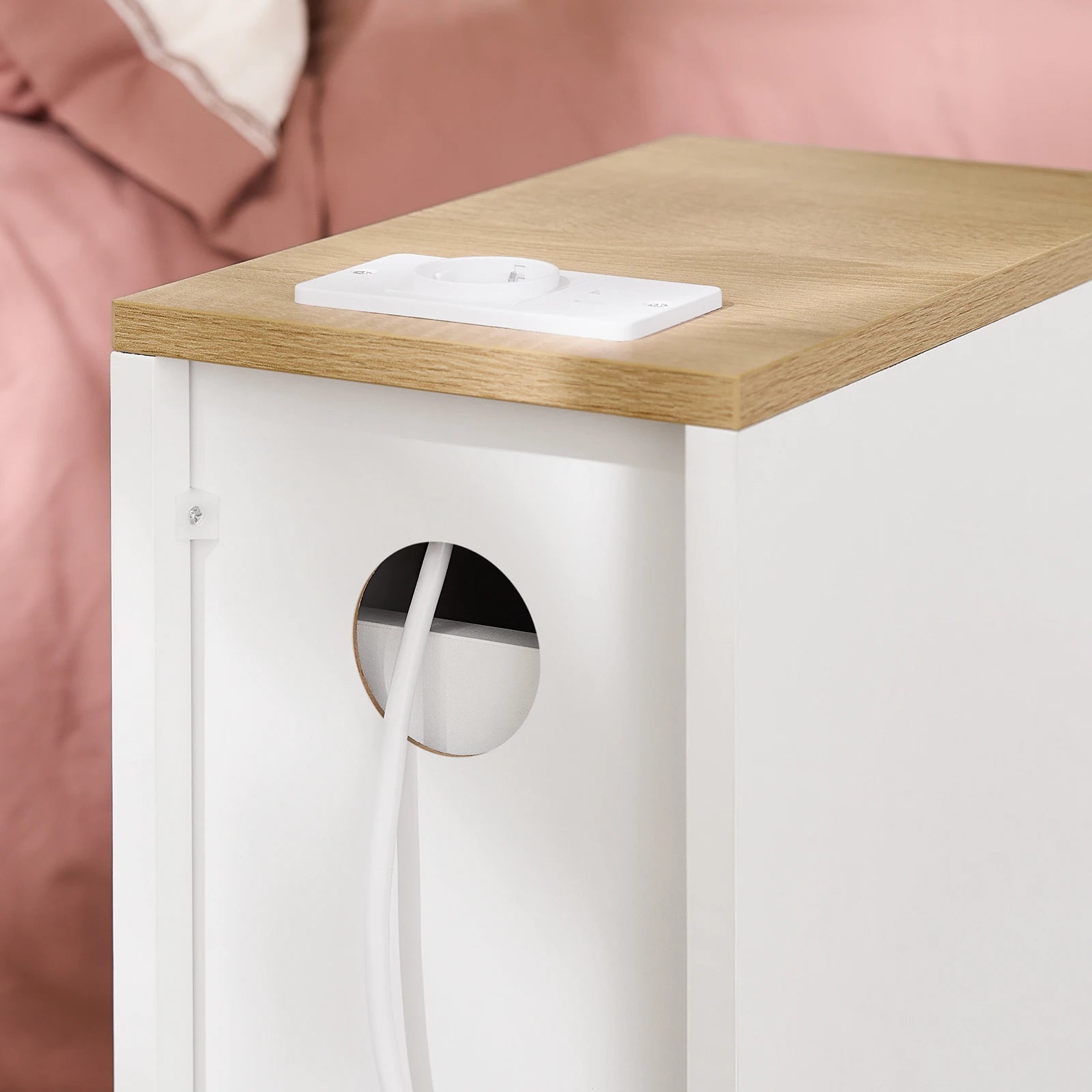 Modern smal nachtkastje met lade en opbergruimte – strak wit design