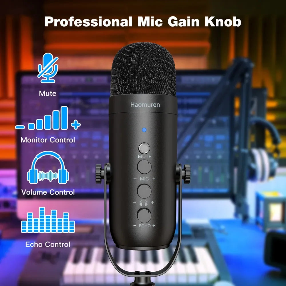 USB condensator microfoon set met boom arm – Cardioïde studio microfoon voor podcast, streaming en gaming