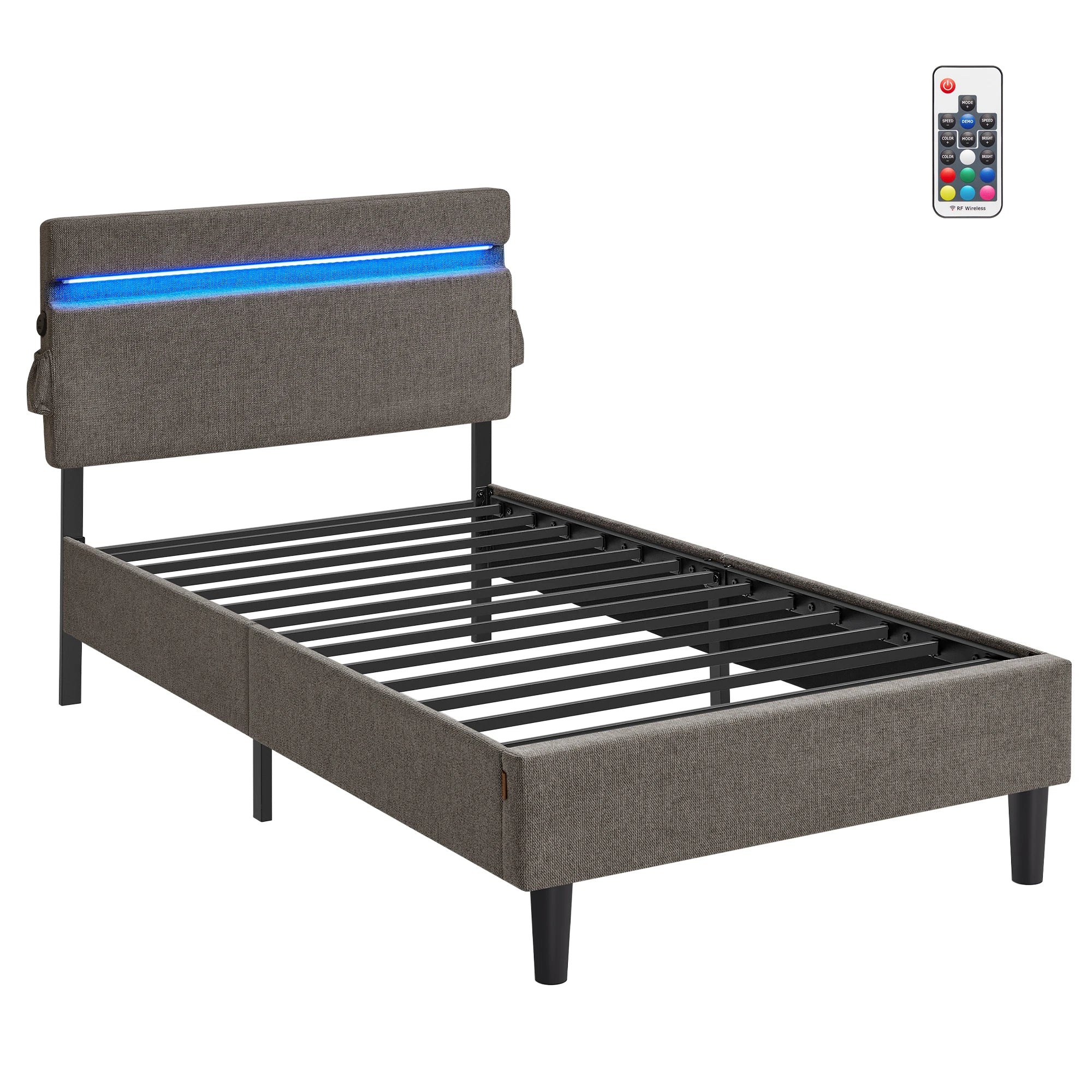 Gestoffeerd Bed met LED Verlichting – USB & Type-C Oplaadpoort, Modern Design met Opbergruimte