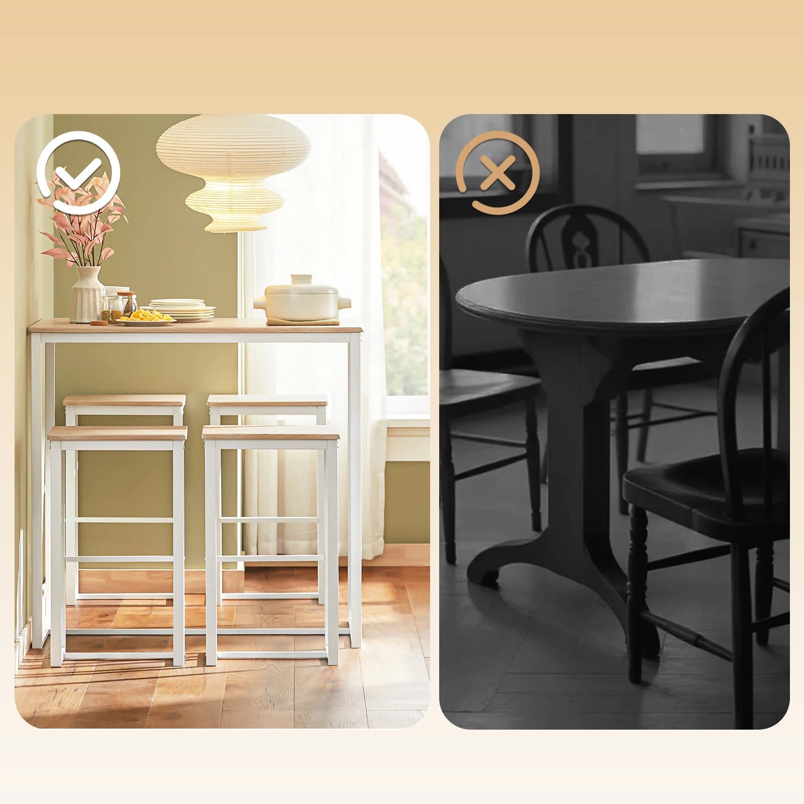 Eettafel met 4 barkrukken set – ruimtebesparende hoge keukentafel met stoelen voor kleine ruimtes