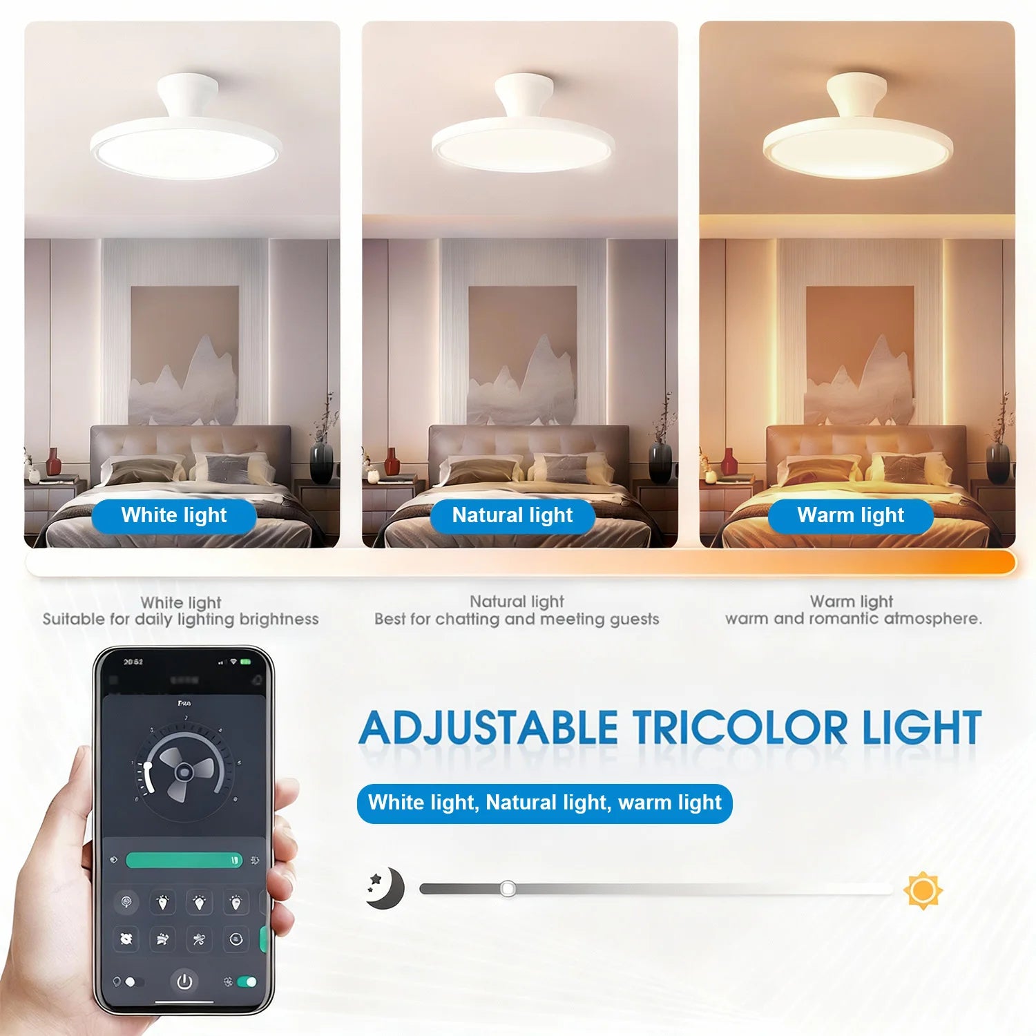 Plafondventilator met Verlichting – Moderne LED Plafondlamp met Intrekbare Bladen