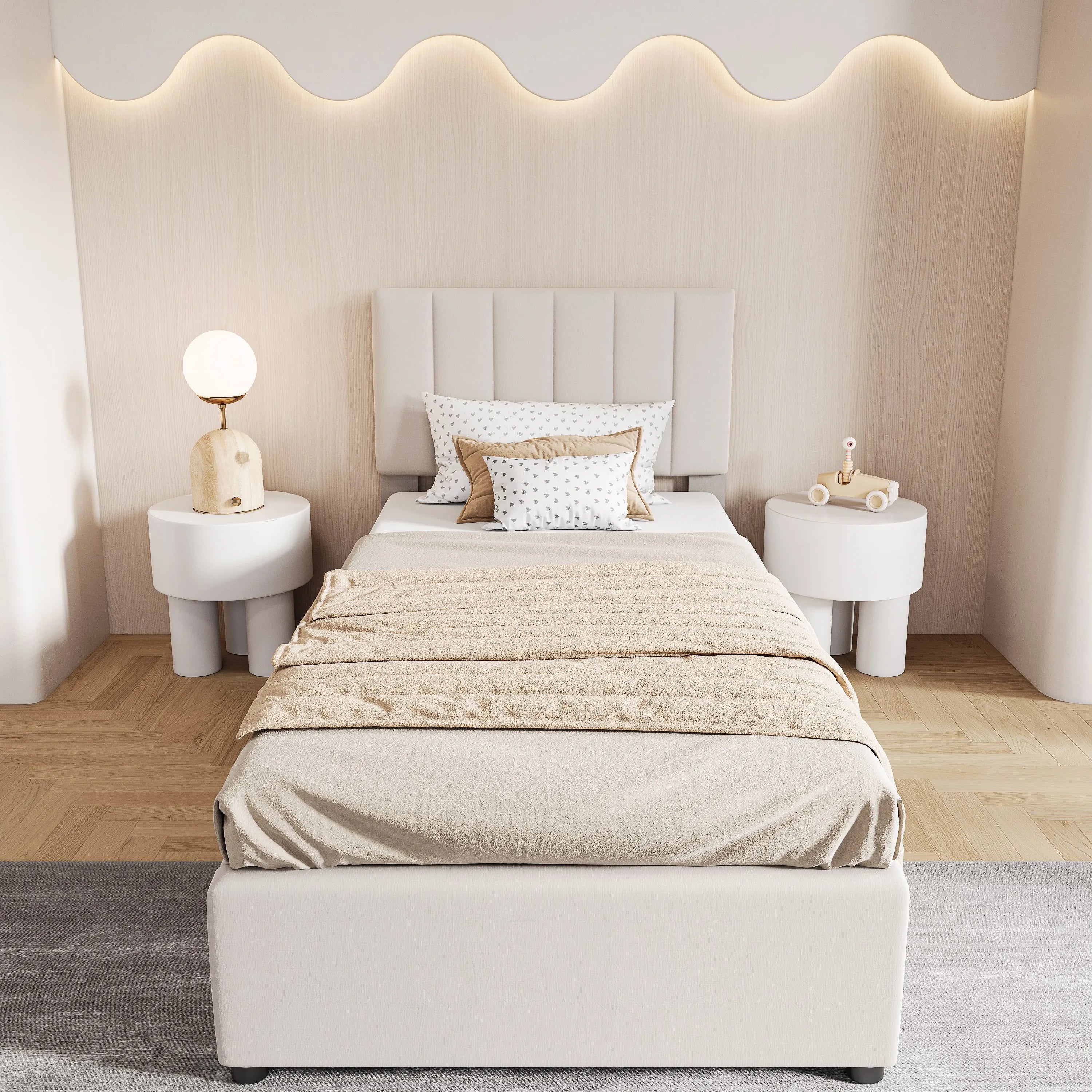 Gestoffeerd Kinderbed 90x200 cm met Opbergruimte – Comfortabel & Functioneel Eenpersoonsbed