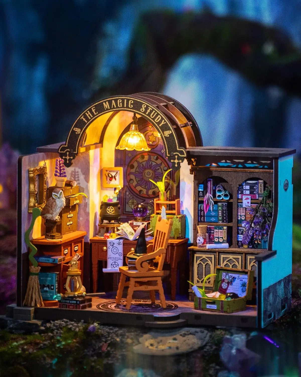 DIY Miniatuurhuis Magic Study – 3D Houten Puzzel 267 Onderdelen – Creatief Bouwpakket Poppenhuis Decoratie 1:18 Schaal