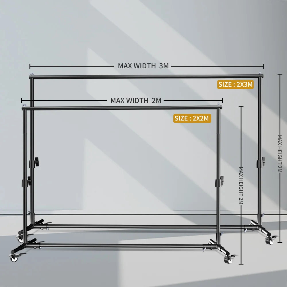 Achtergrondstandaard Fotografie 2x2/2x3m – Met Wielen & Visklemmen – Verstelbaar Fotostudio Frame