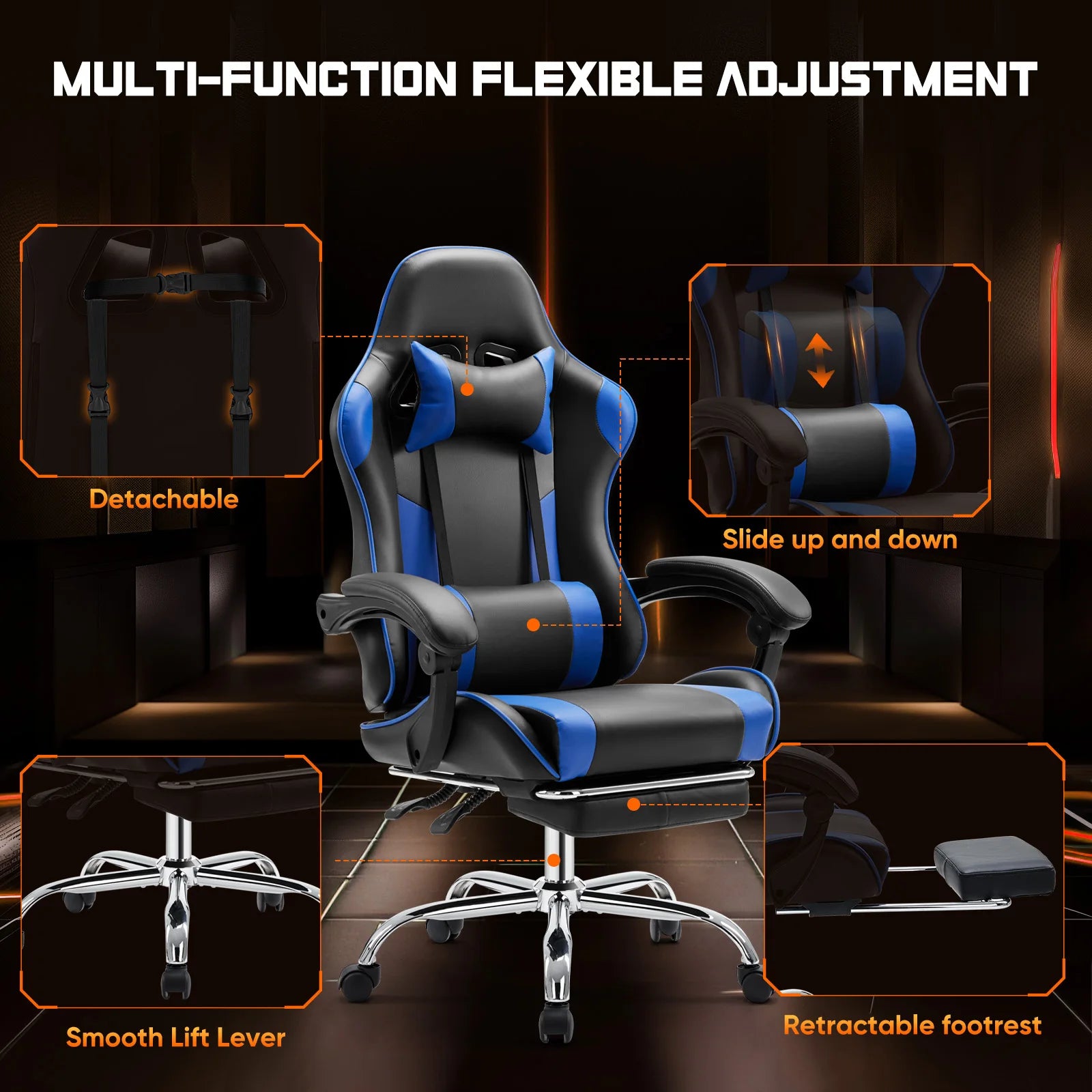 Ergonomische Gaming Stoel met Verstelbare Hoogte en Lendensteun – Draaibare Bureaustoel van PU Leer voor Kantoor & Thuisgebruik
