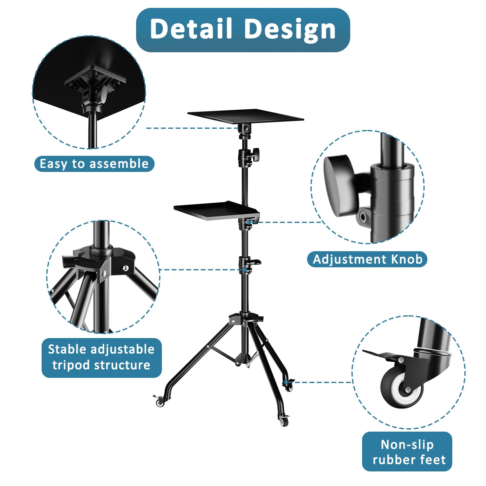 Verstelbaar Projector- en Laptopstatief 145 cm – Draagbaar Bureau- en Studio Statief voor Camera’s, Projectors en Verlichting
