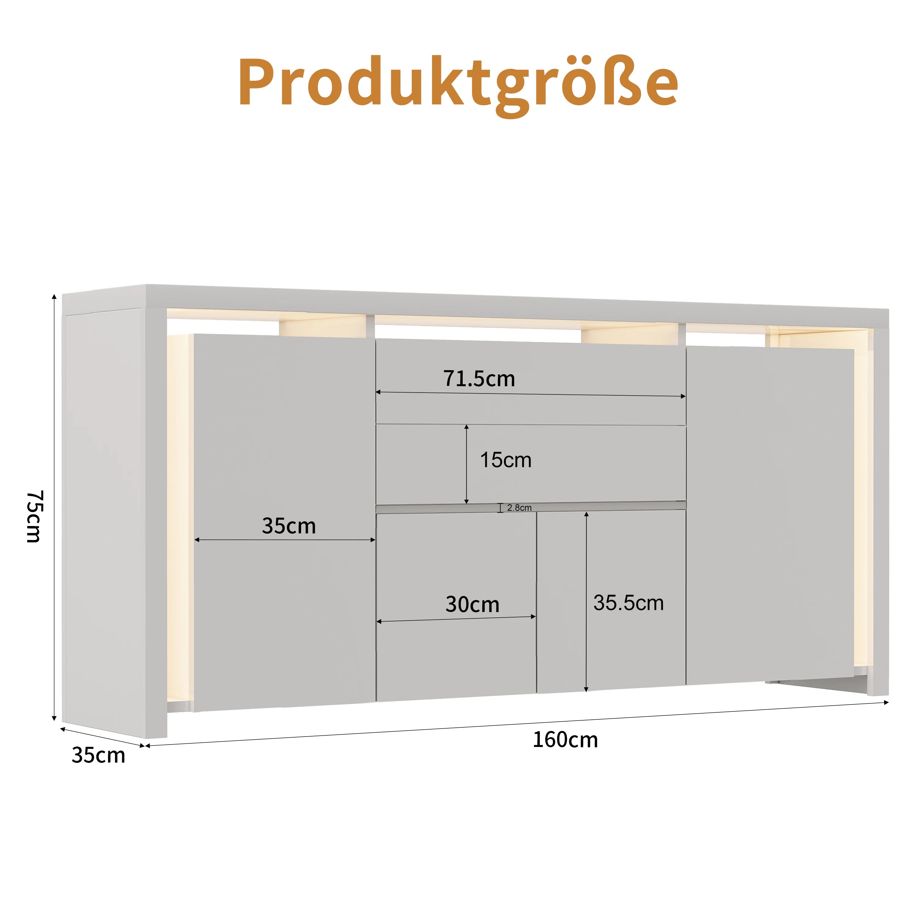 Hoogglans Buffetkast met LED Verlichting – Modern Dressoir met Opbergruimte