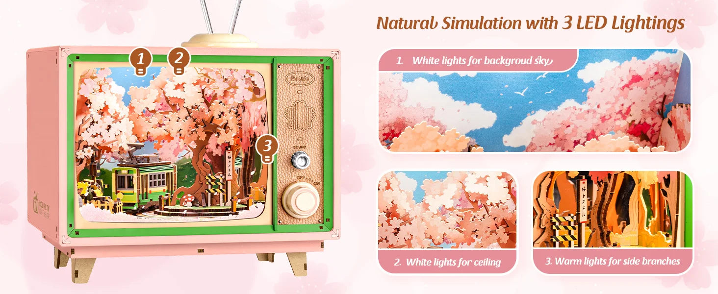 3D Houten Muziekdoos Sakura – DIY Puzzel met LED Licht – Creatief Knutselpakket voor Kinderen en Volwassenen