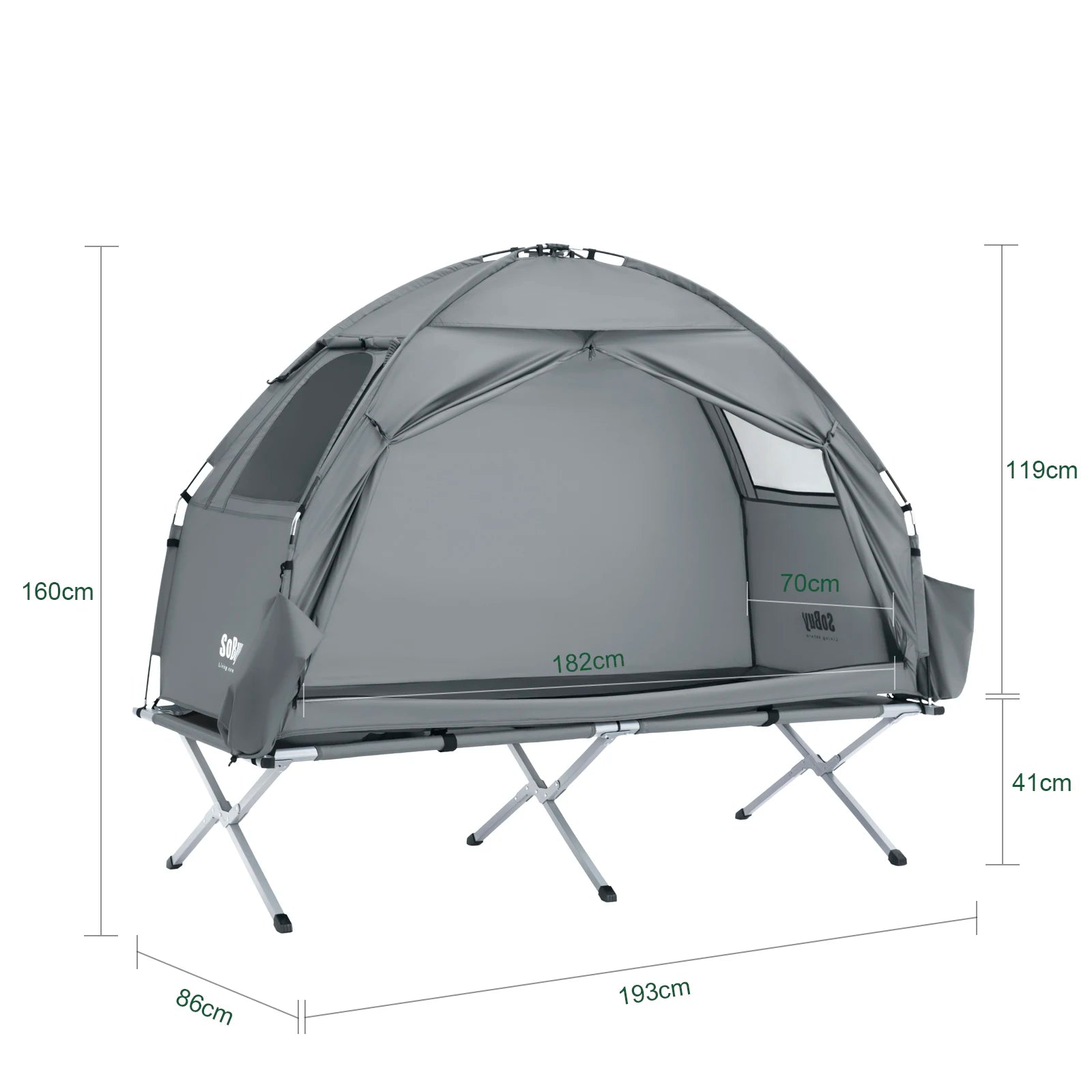 3-in-1 Eenpersoons Campingtent Groen – Lichtgewicht Outdoor Tent met Muskietennet & Opklapbaar Campingbed