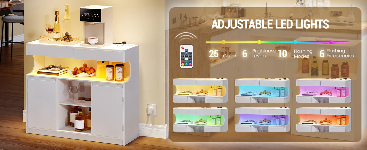 Moderne keuken en opbergkast met LED‑licht & geïntegreerde stopcontacten – multifunctionele buffetkast