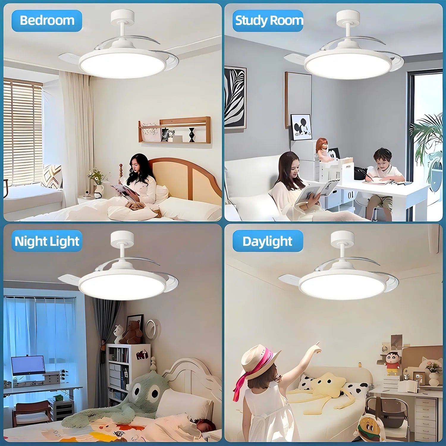 Plafondventilator met Lamp en Uitschuifbare Bladen – Slimme LED Plafondlamp met Afstandsbediening & App