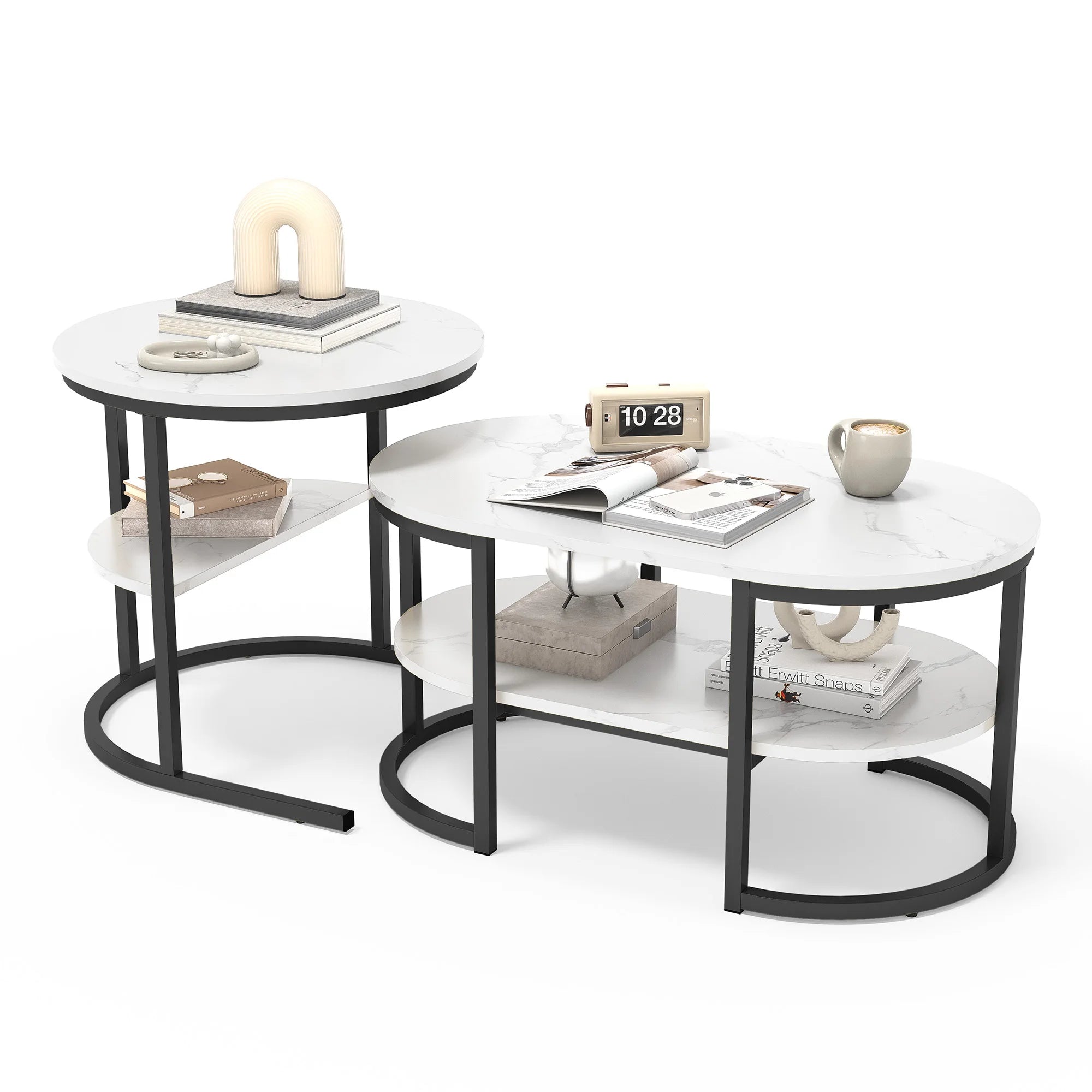 Moderne set van 2 salontafels met marmerlook – stijlvol en functioneel