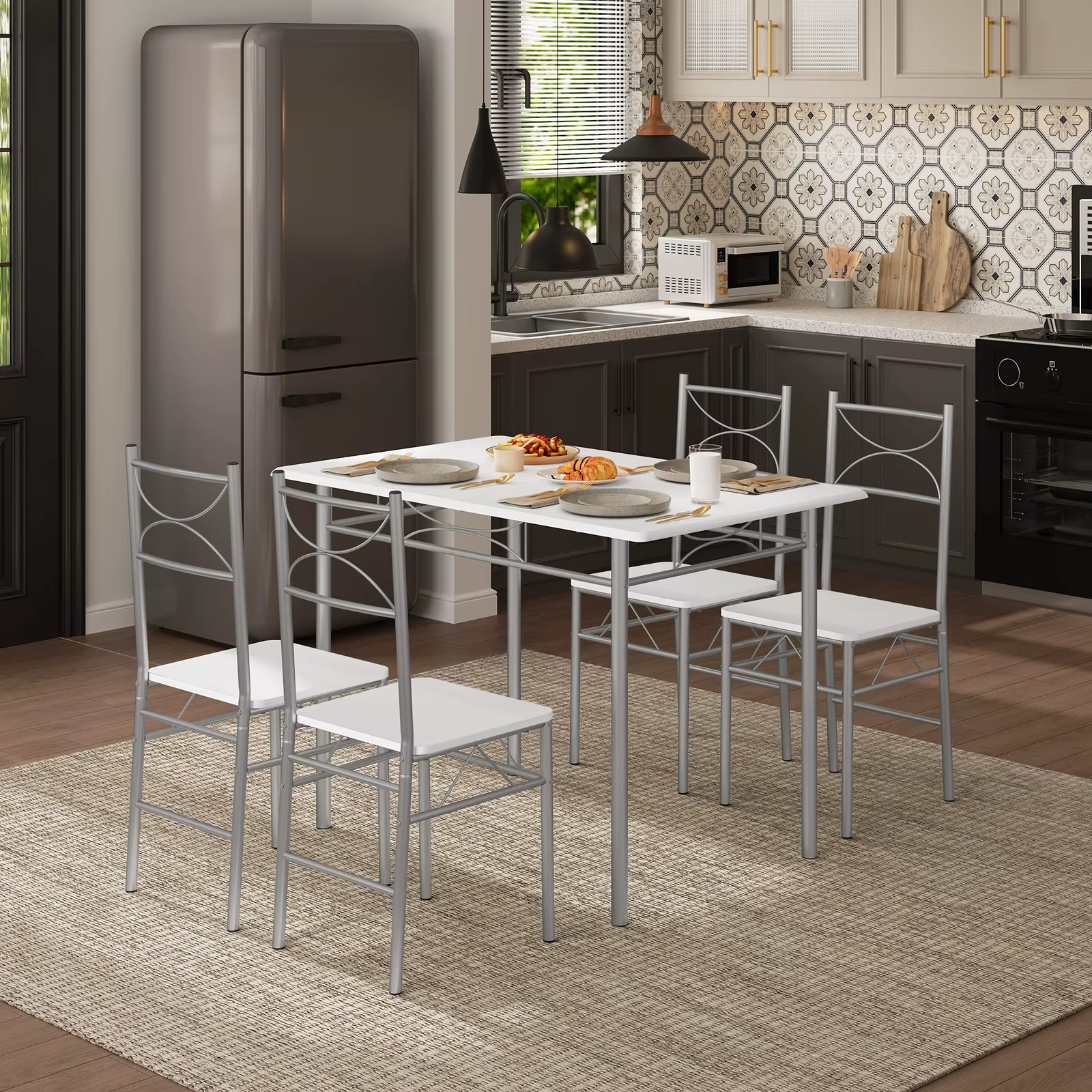 Eettafel Set voor 4 Personen – Rechthoekige Tafel met 4 Stoelen