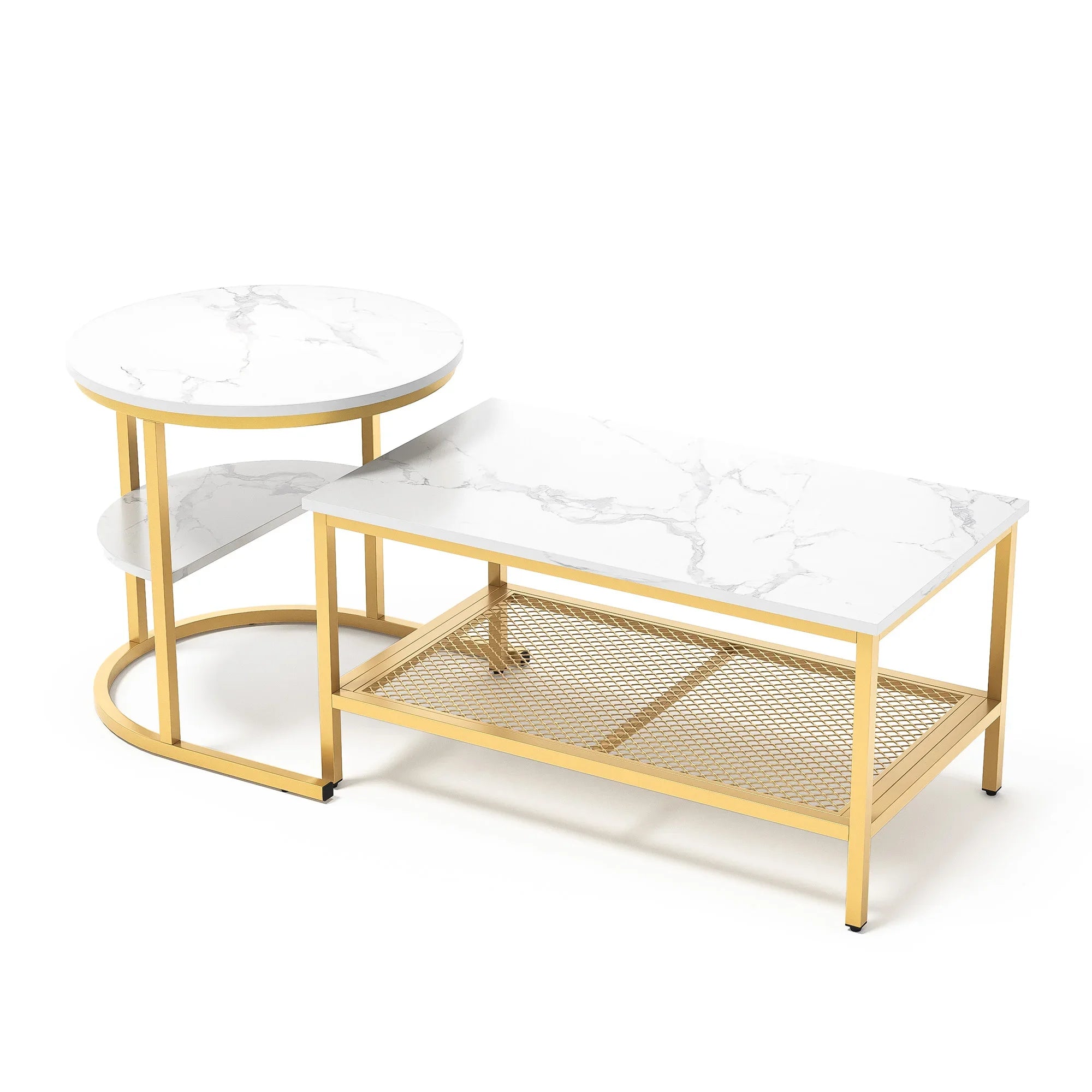 Moderne set van 2 salontafels met marmerlook – stijlvol en functioneel