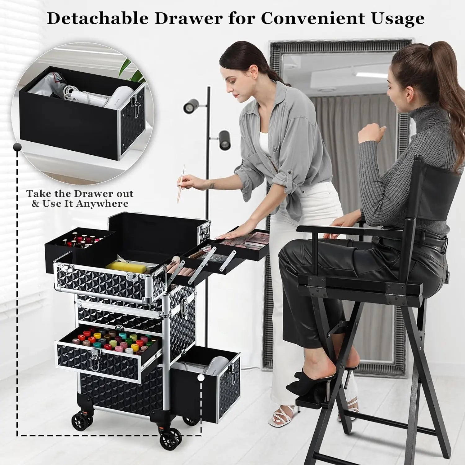 Professionele Rollende Make-up Koffer met Wielen en Laden – Grote Train Case voor Cosmetica – Reiskoffer voor Schoonheidsspecialisten