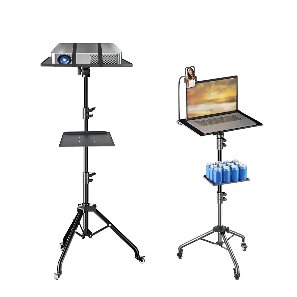 Verstelbaar Projector- en Laptopstatief 145 cm – Mobiel Statief met Wielen voor Camera, Laptop en Projector – Opvouwbaar en Draagbaar