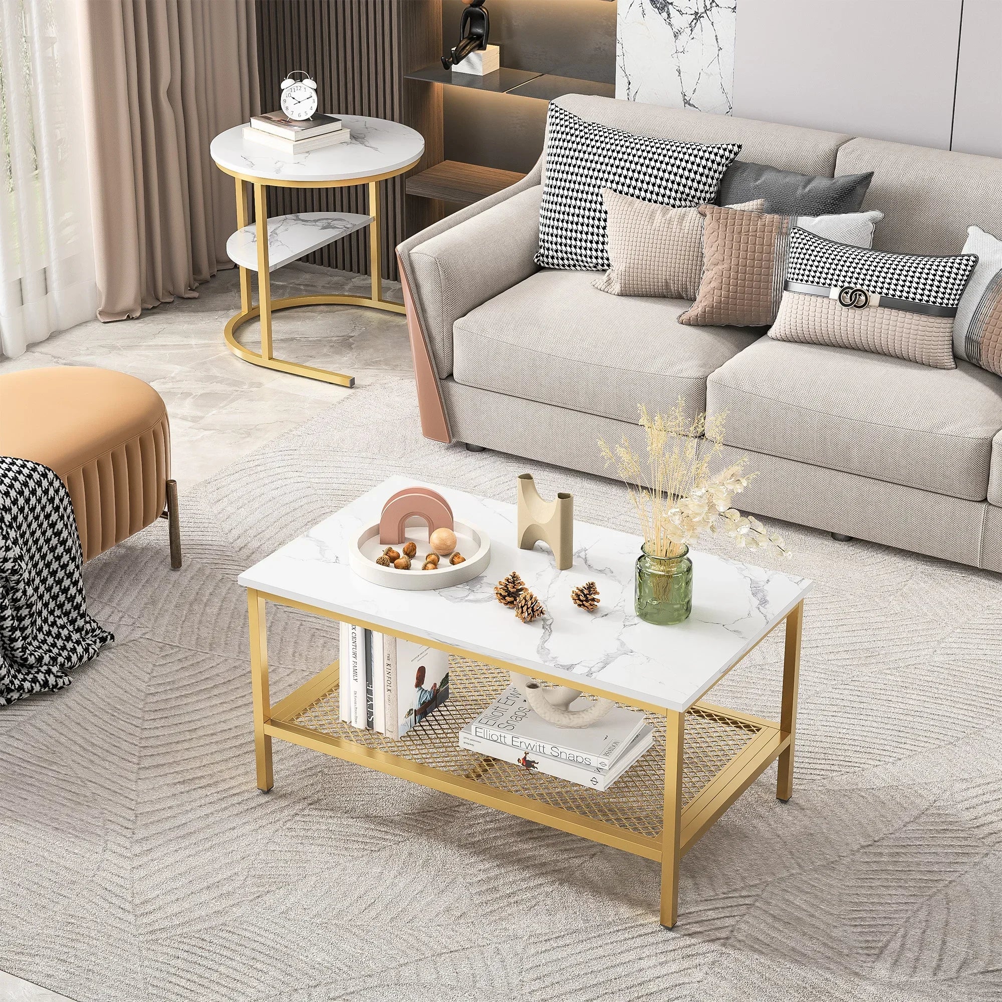 Moderne set van 2 salontafels met marmerlook – stijlvol en functioneel