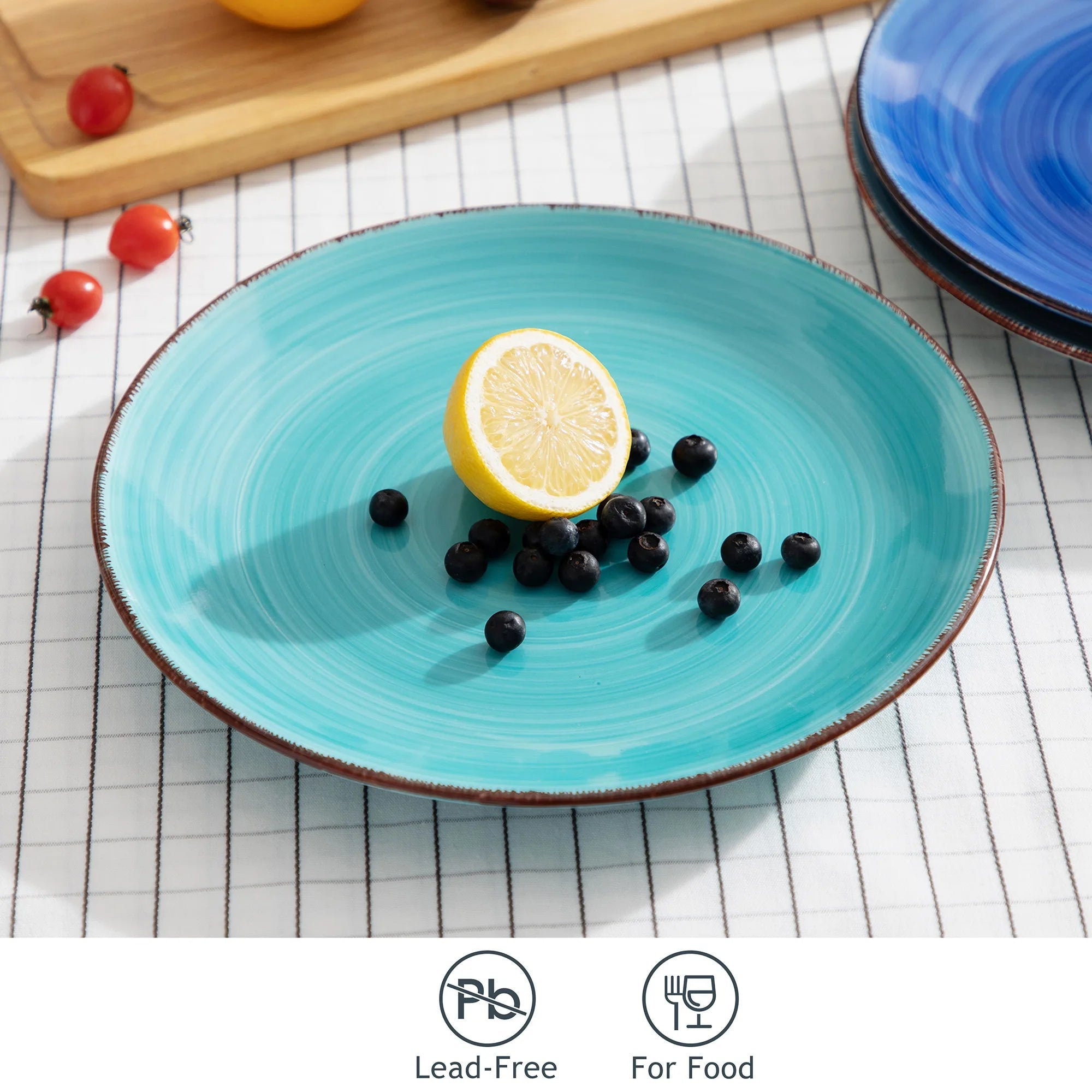 Dinerbord Set 6 Stuks 26,5 cm – Handgeschilderd Keramiek Servies – Rustieke Blauwe Borden
