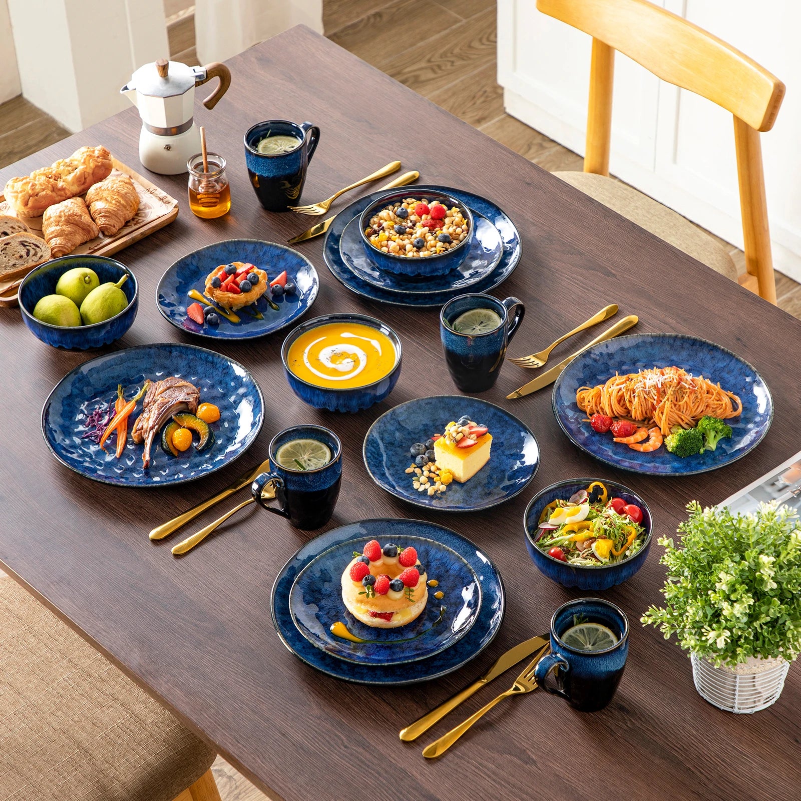 Keramiek Serviesset – Luxe Porselein Servies 16/32/48-delig – Magnetron & Vaatwasser Bestendig – Modern Servies voor 4, 8 of 12 Personen